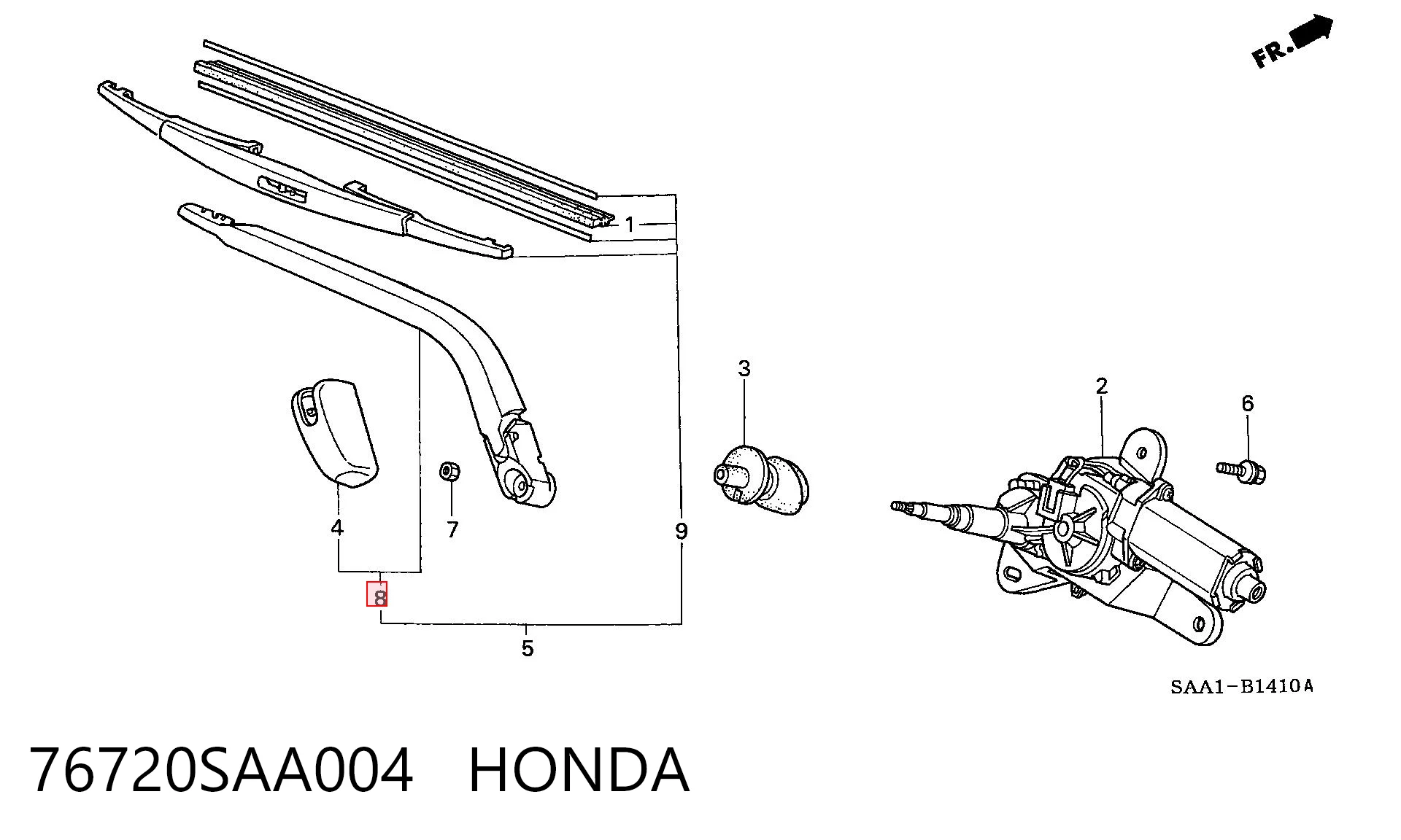 76720SAA004 Honda Важіль-поводок двірника заднього скла