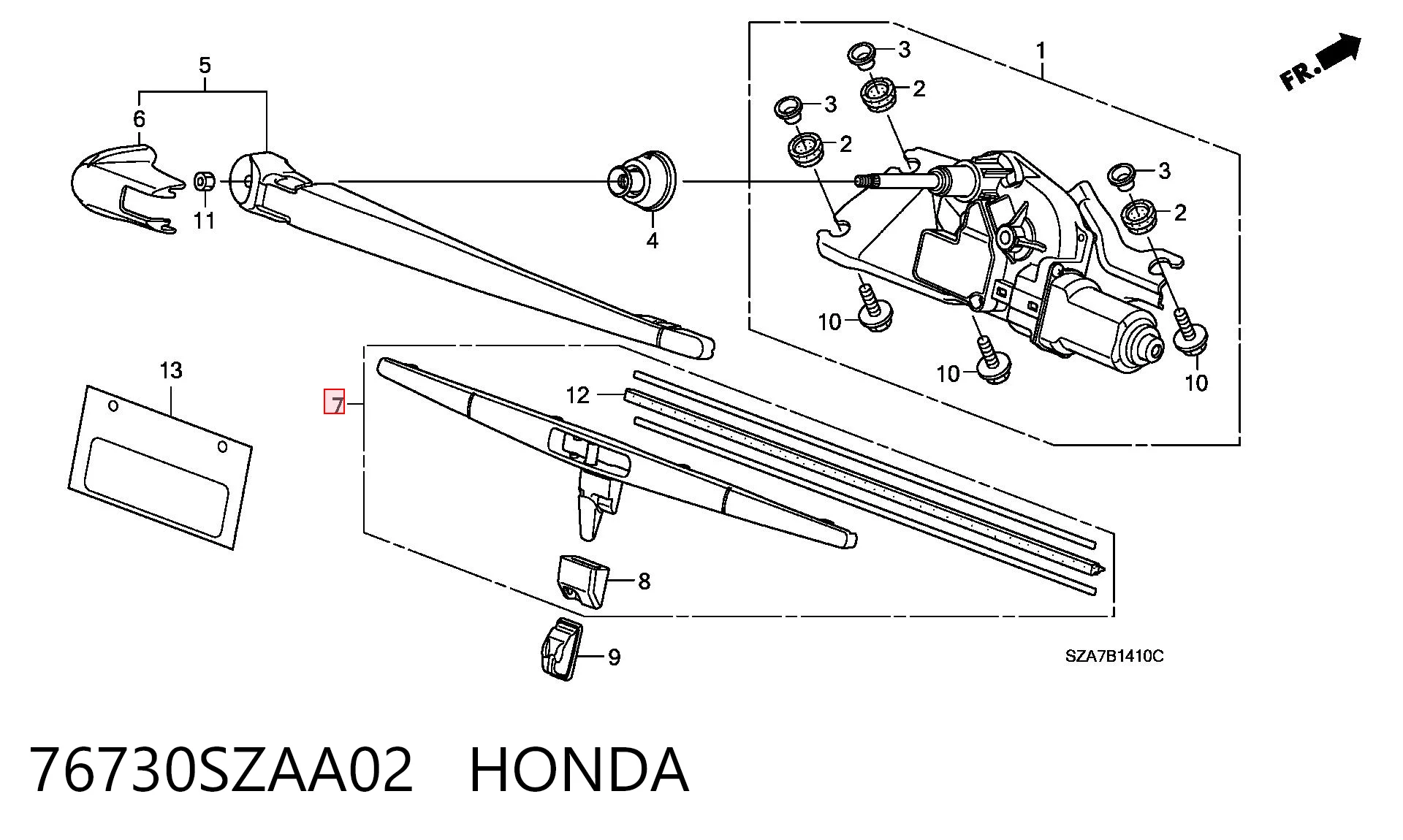 76730SZAA02 Honda Щітка склоочисника задня