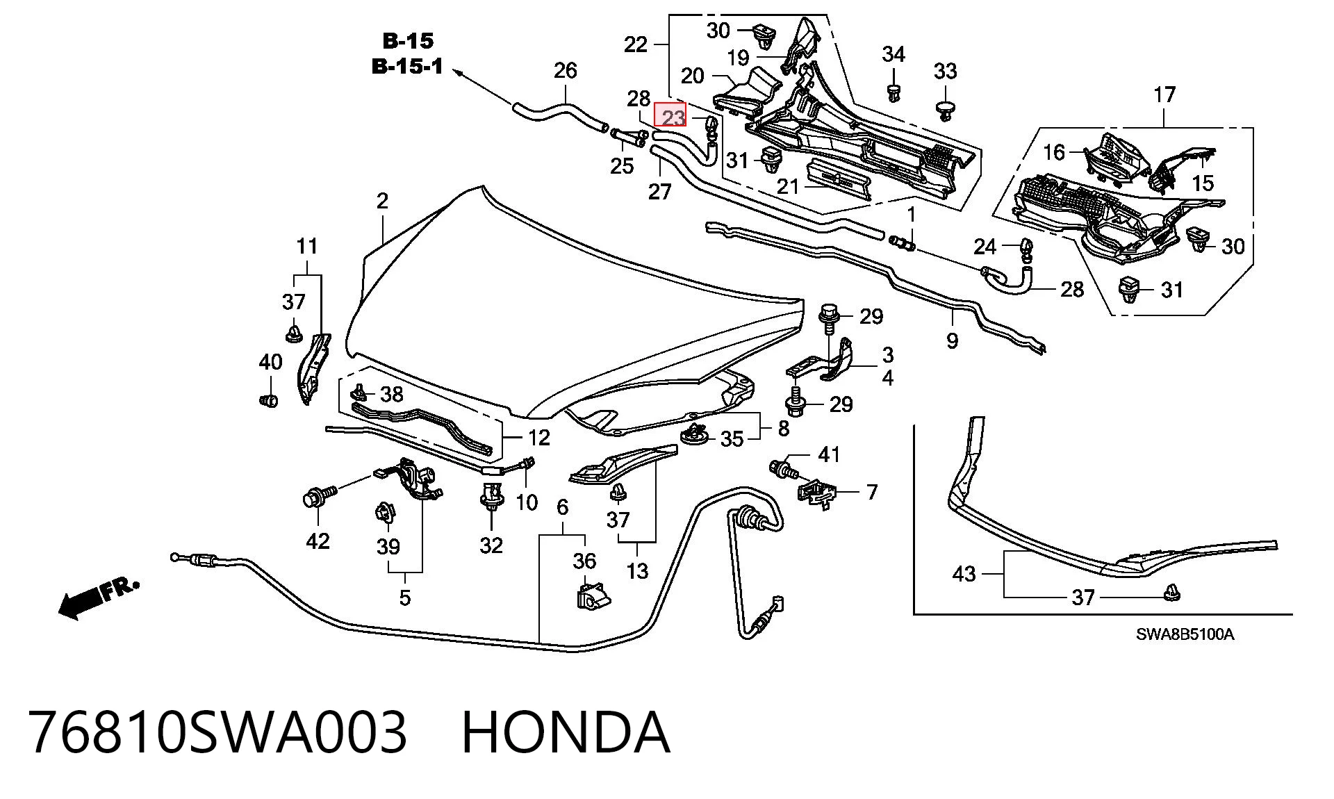 76810SWA003 Honda Сопло склоомивача вітрового скла