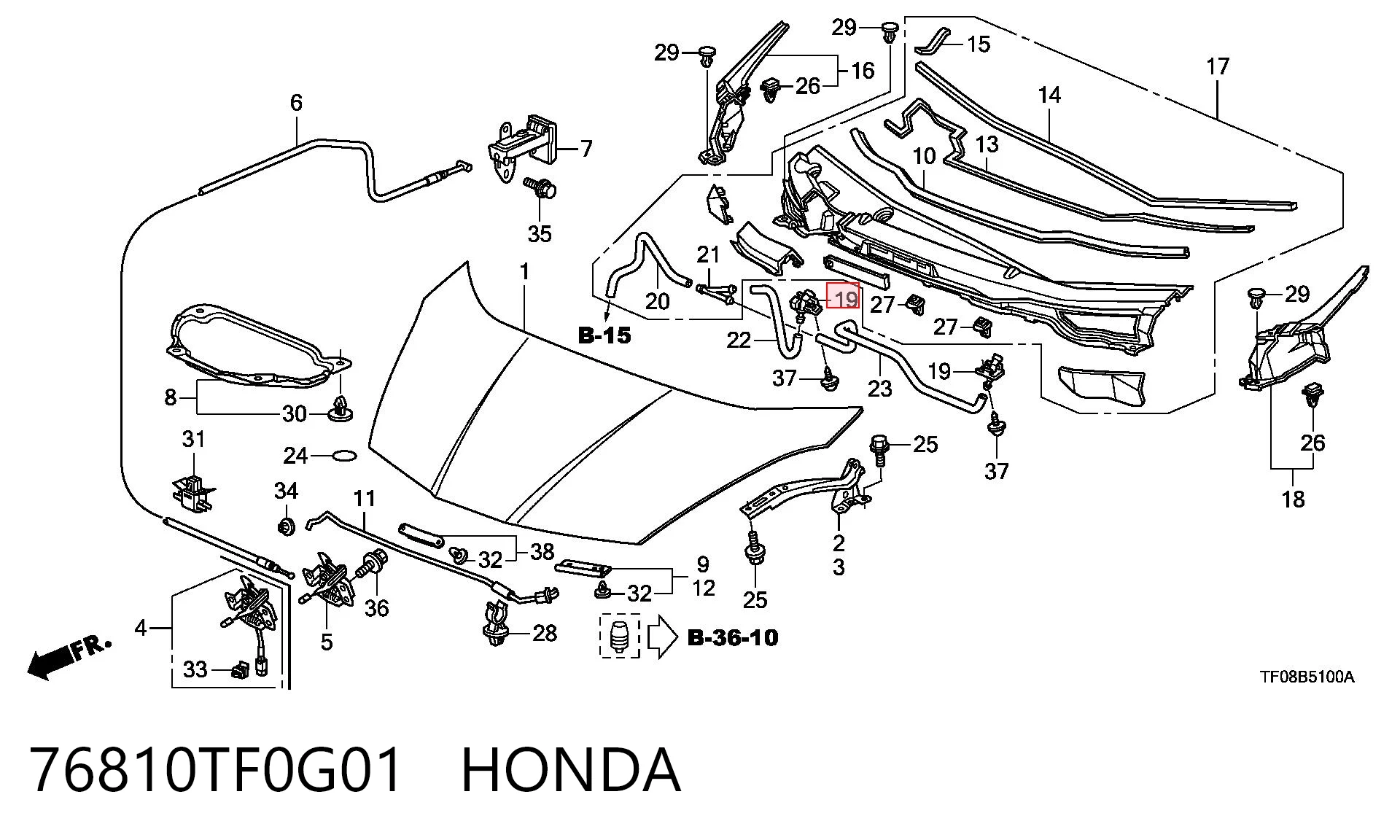 76810TF0G01 Honda Сопло склоомивача вітрового скла