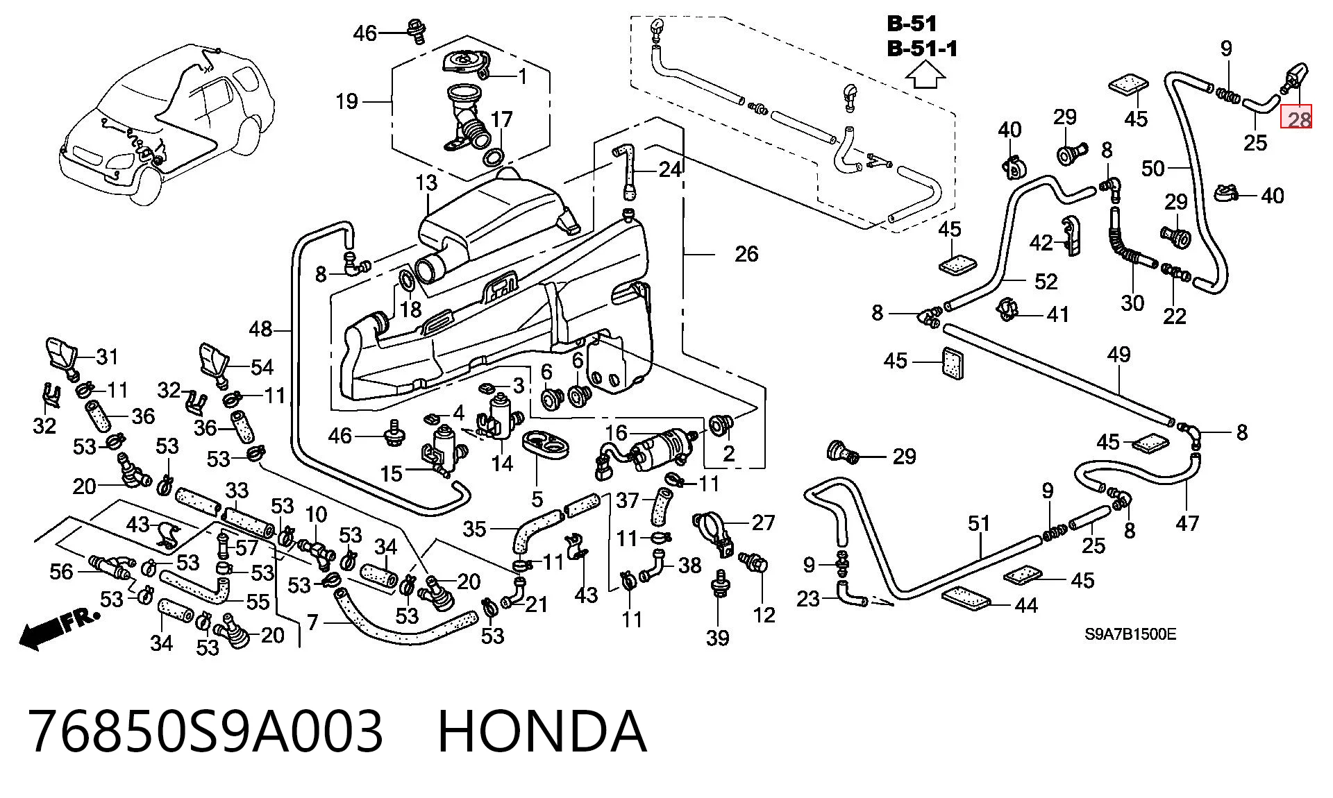 76850S9A003 Honda Омивач скла дверей задка