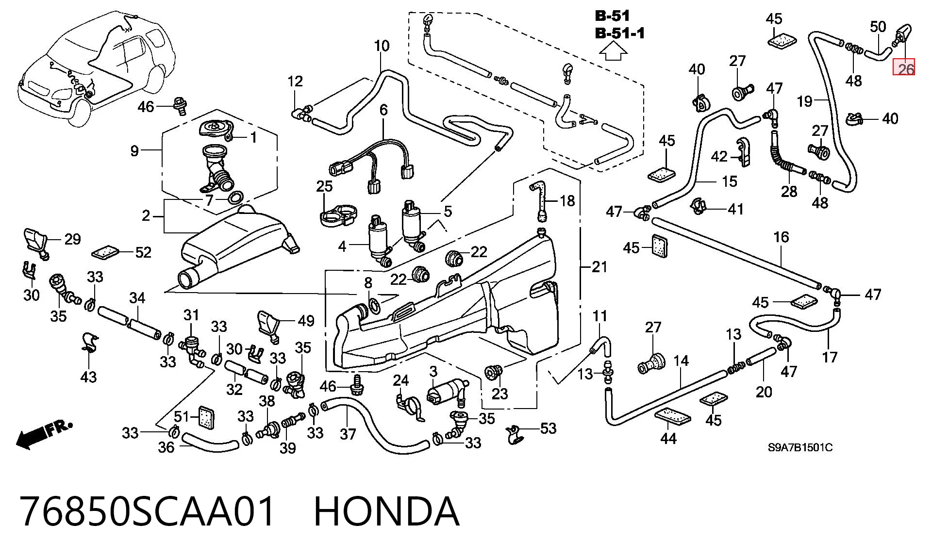 76850SCAA01 Honda Омивач скла дверей задка