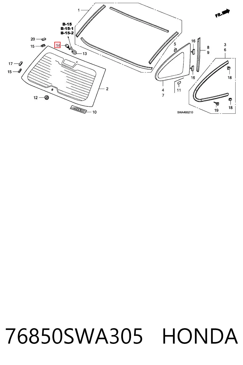 76850SWA305 Honda Омивач скла дверей задка
