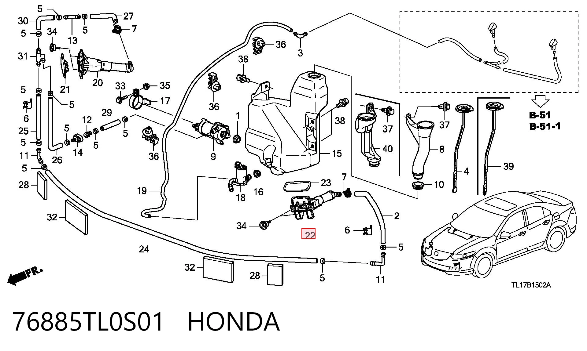 76885TL0S01 Honda Сопло омивача фари передньої, лівої