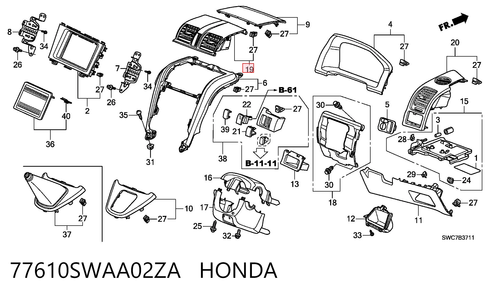 77610SWAA02ZA Honda Решітка повітропровода