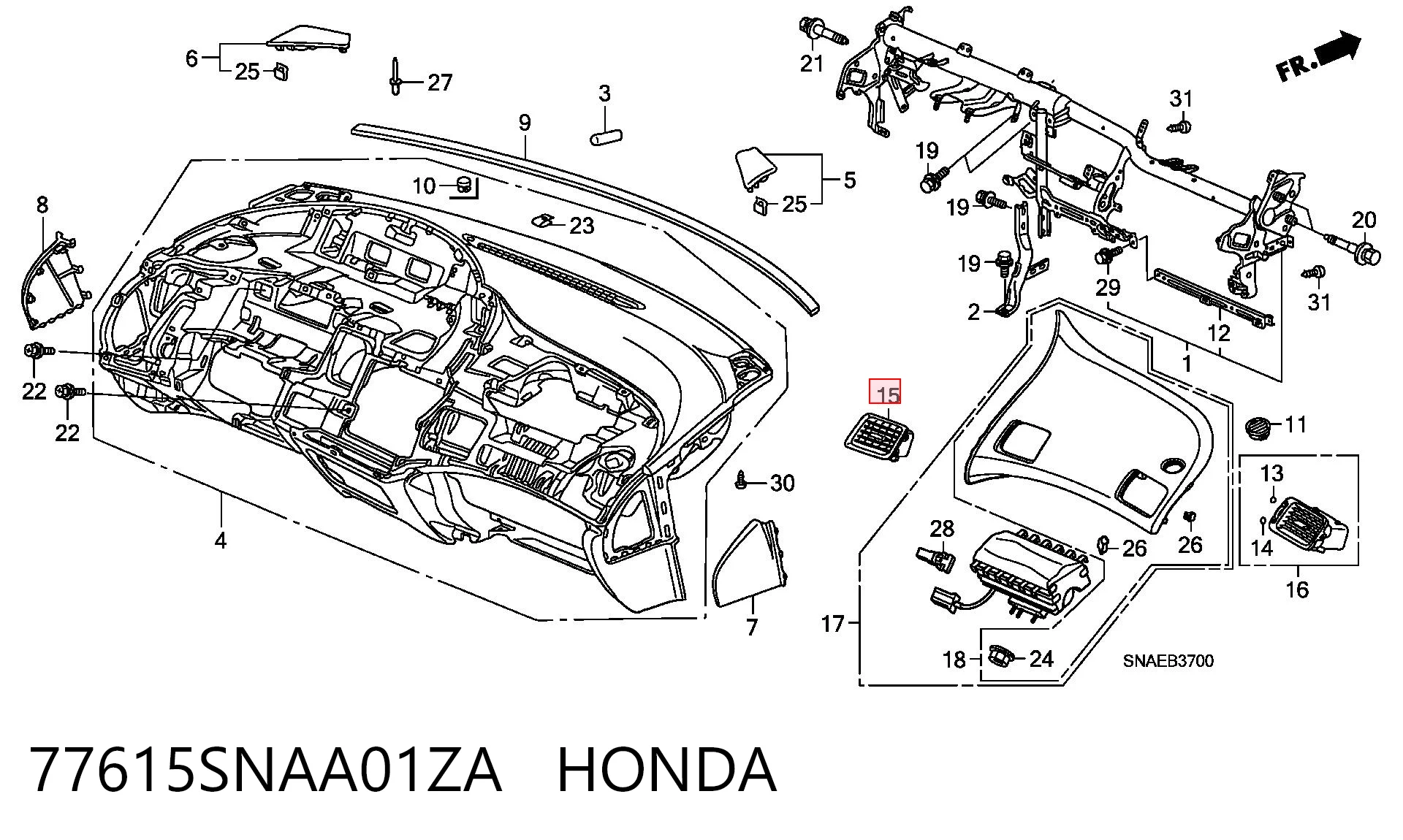 77615SNAA01ZA Honda Решітка повітропровода