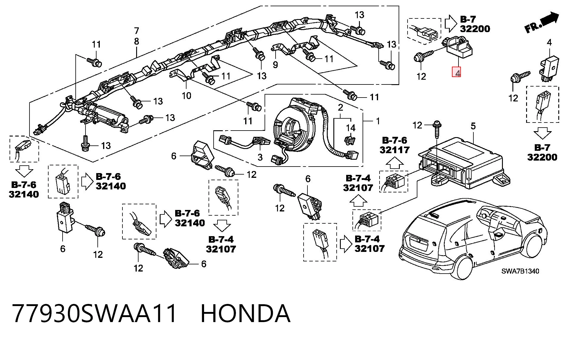 77930SWAA11 Honda Датчик Ейрбег передній