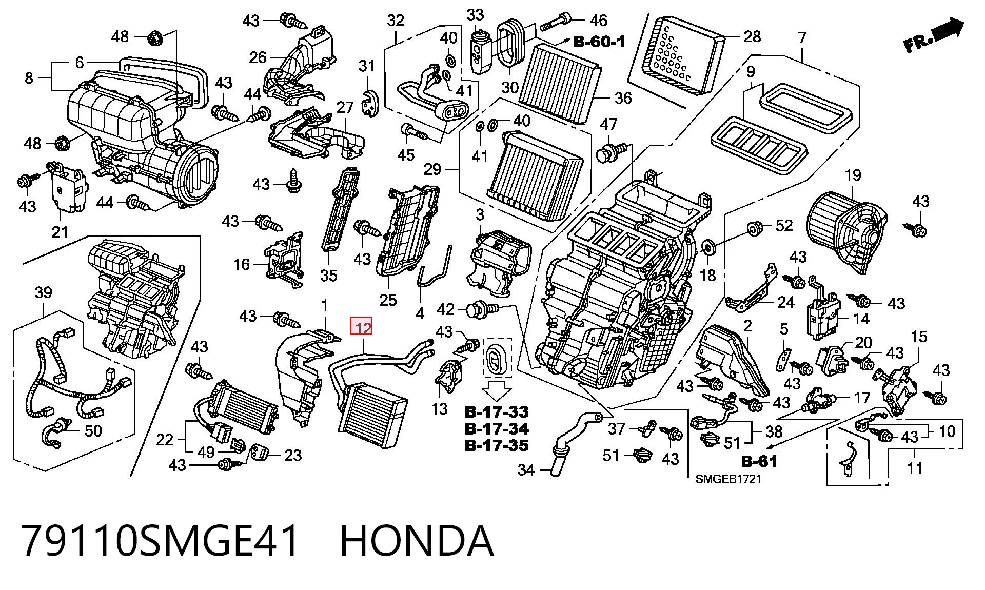 79110SMGE41 Honda Радіатор опалювача салону