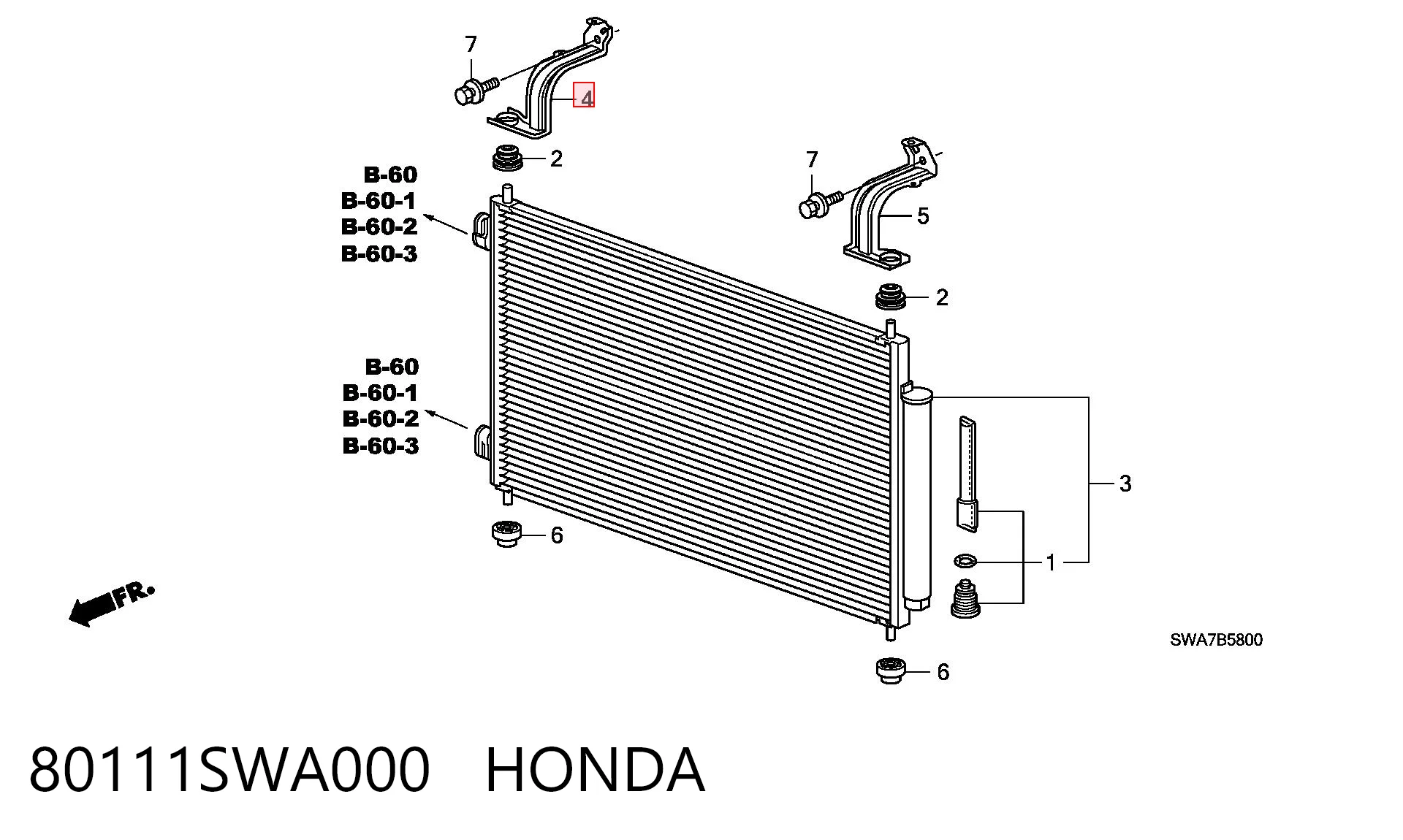 80111SWA000 Honda Кронштейн кріплення радіатора кондиціонера