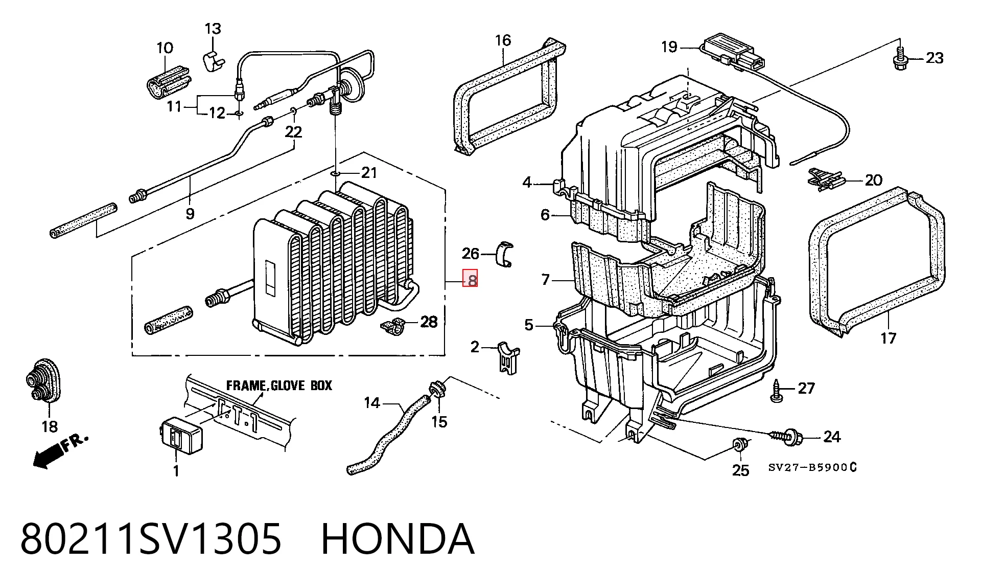 Радіатор кондиціонера салонний, випарник Honda Accord 5 CC7