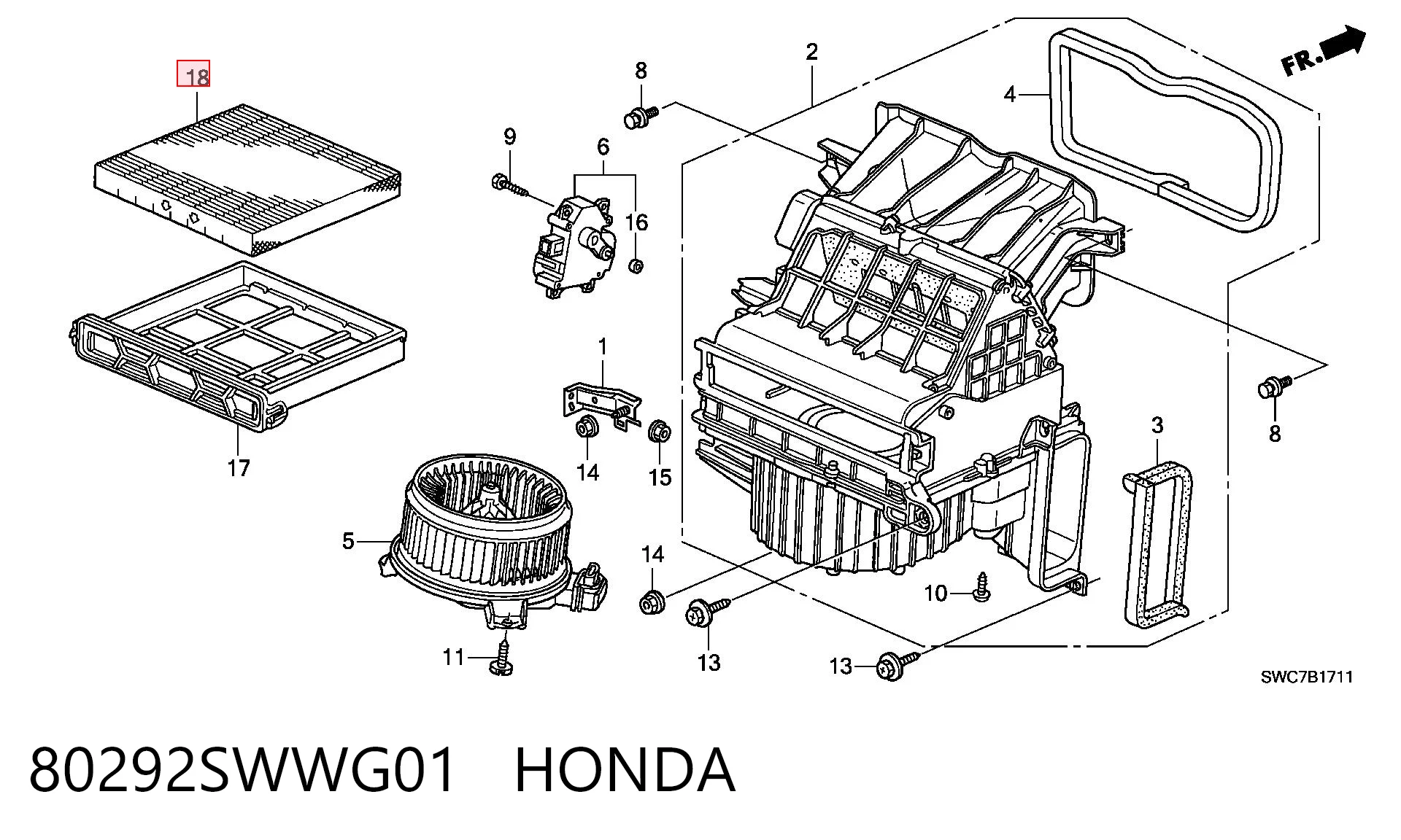 80292SWWG01 Honda Внутрішньосалонний фільтр