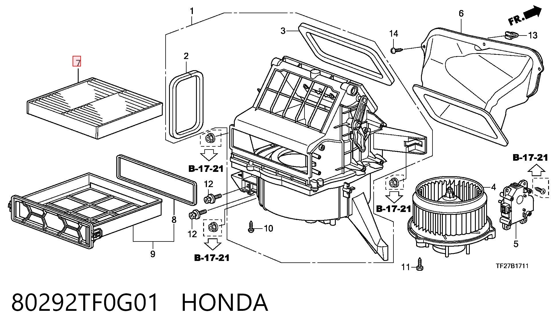 80292TF0G01 Honda Внутрішньосалонний фільтр