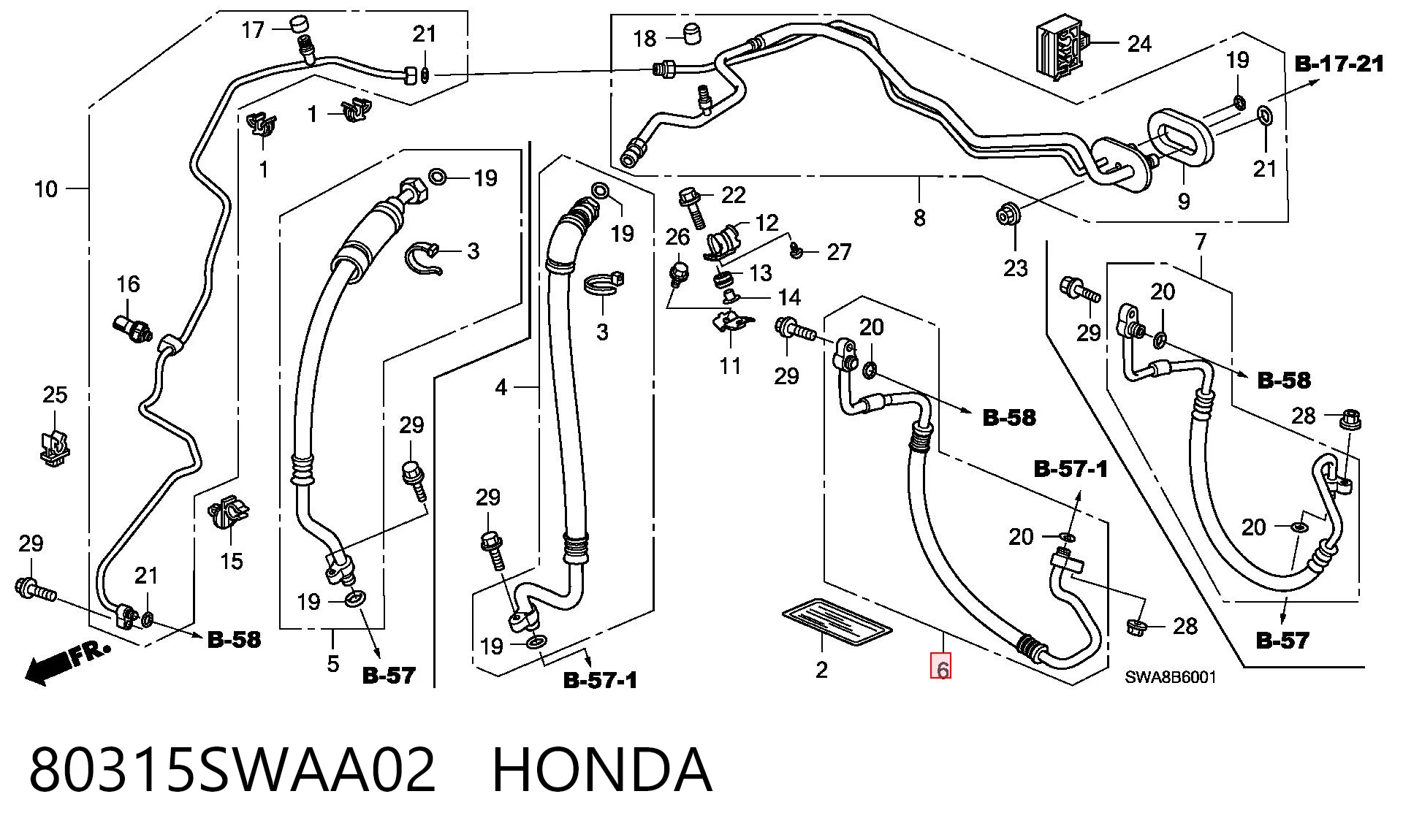 80315SWAA02 Honda Шланг кондиціонера, від компресора до радіатора