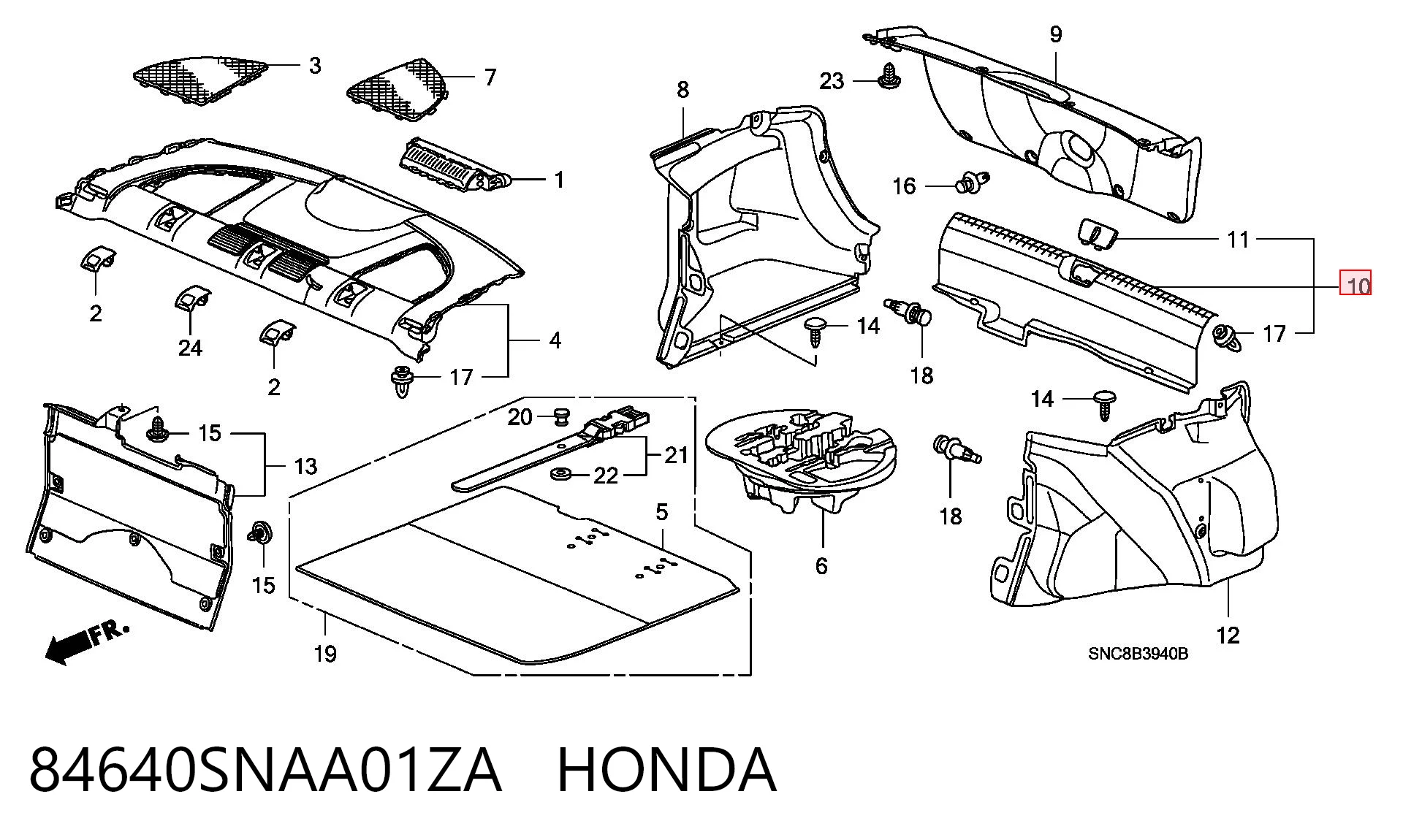 84640SNAA01ZA Honda Накладка бампера заднього, верхня захисна