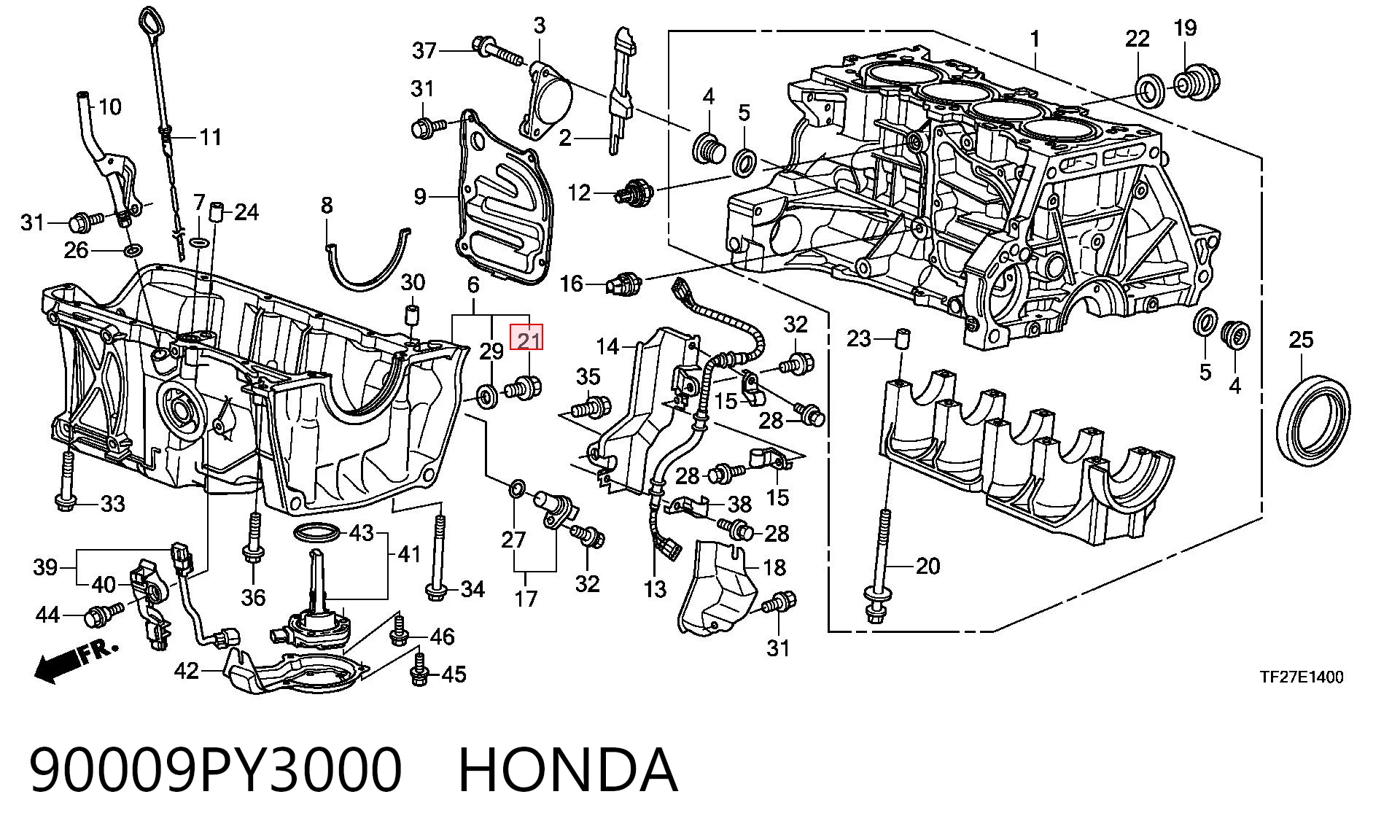 90009PY3000 Honda Пробка піддона двигуна