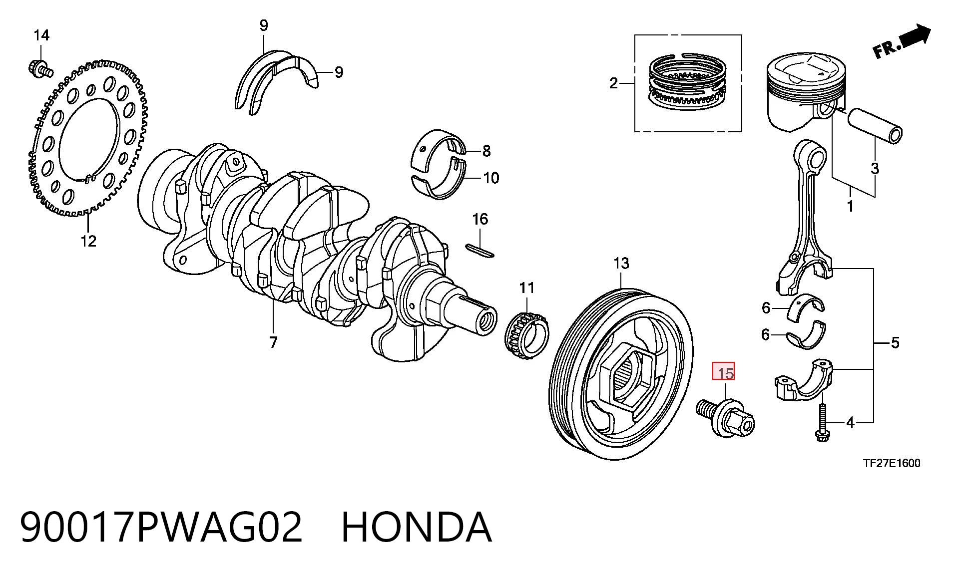 90017PWAG02 Honda Болт коленвала
