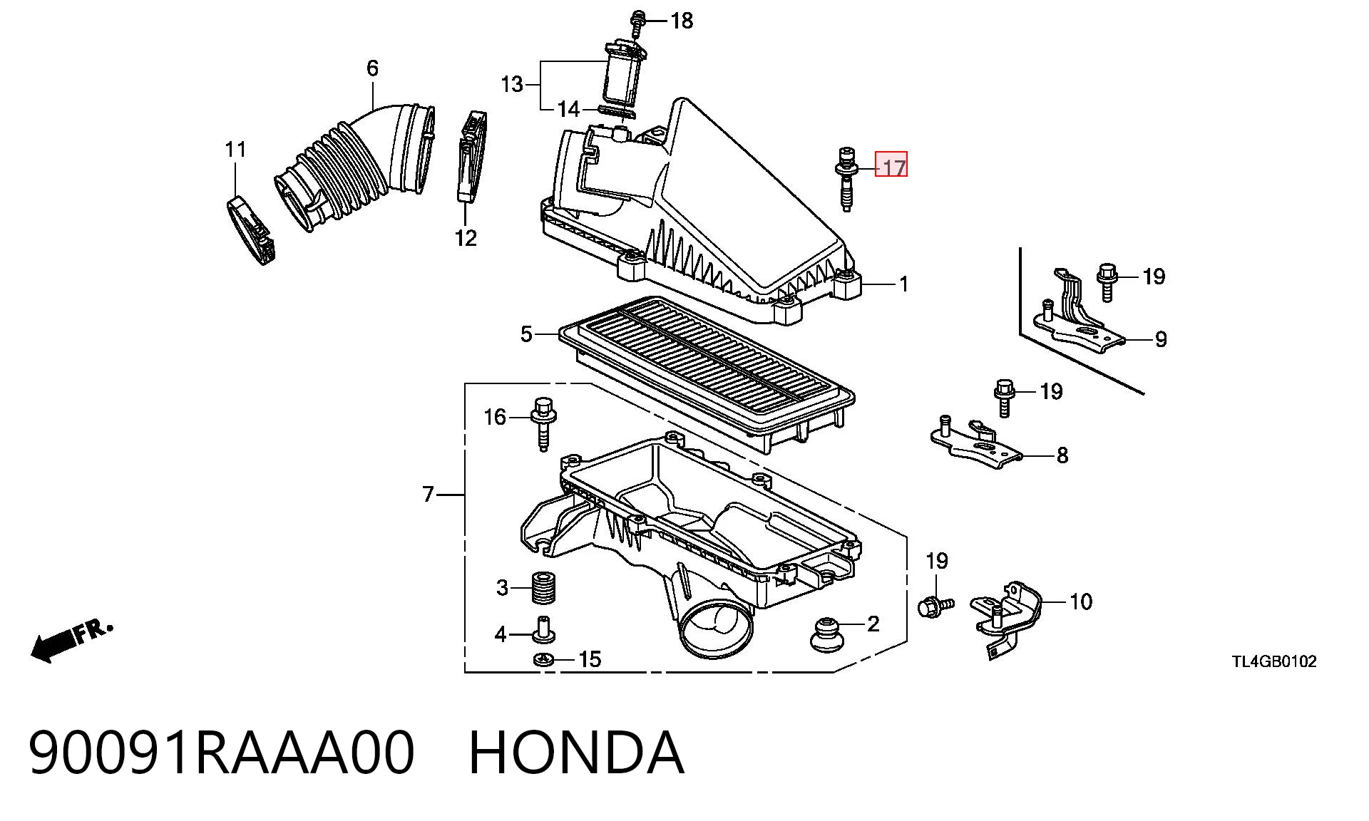 90091RAAA00 Honda Болт верхньої кришки корпусу повітряного фільтра