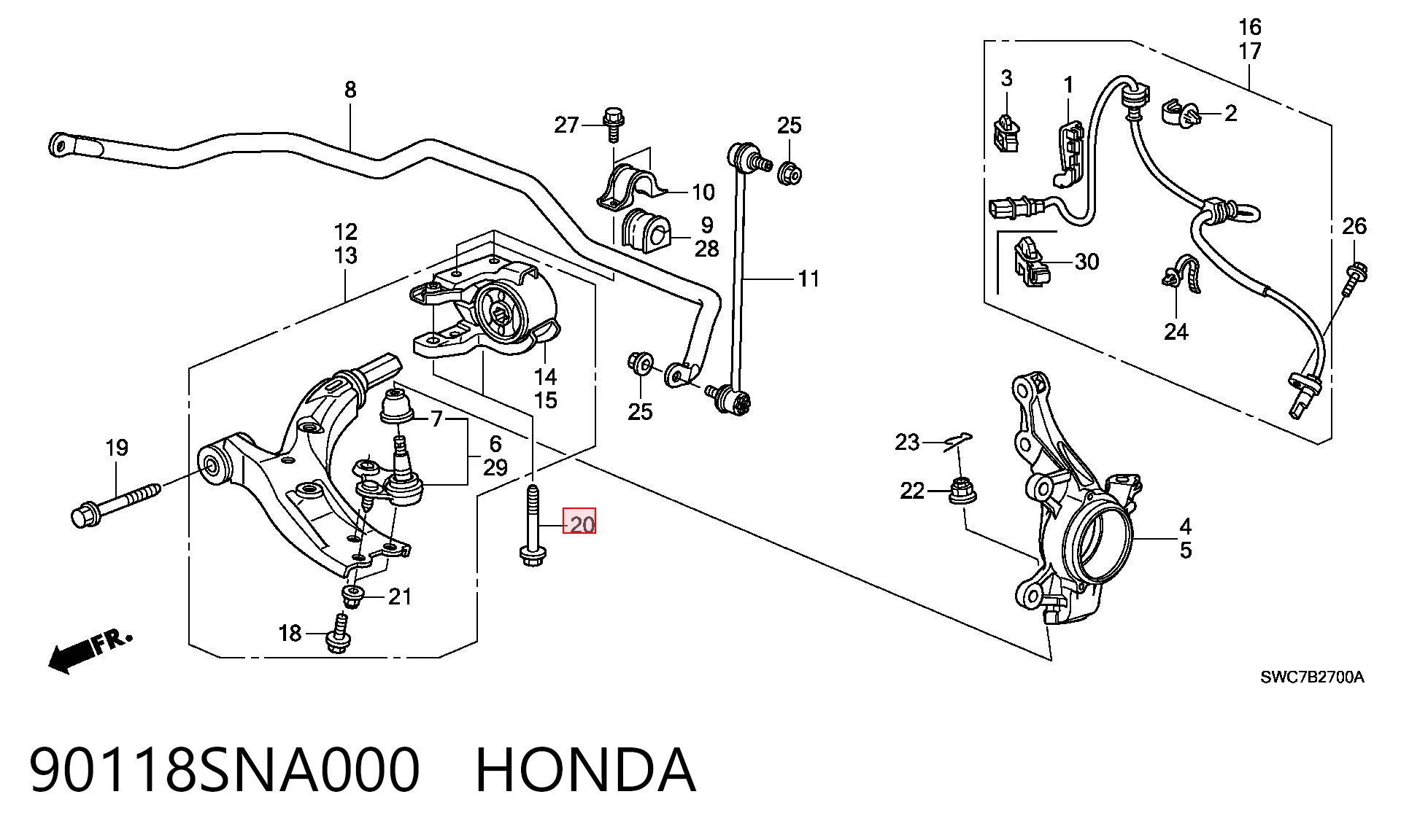 90118SNA000 Honda Болт переднього важеля, нижнього