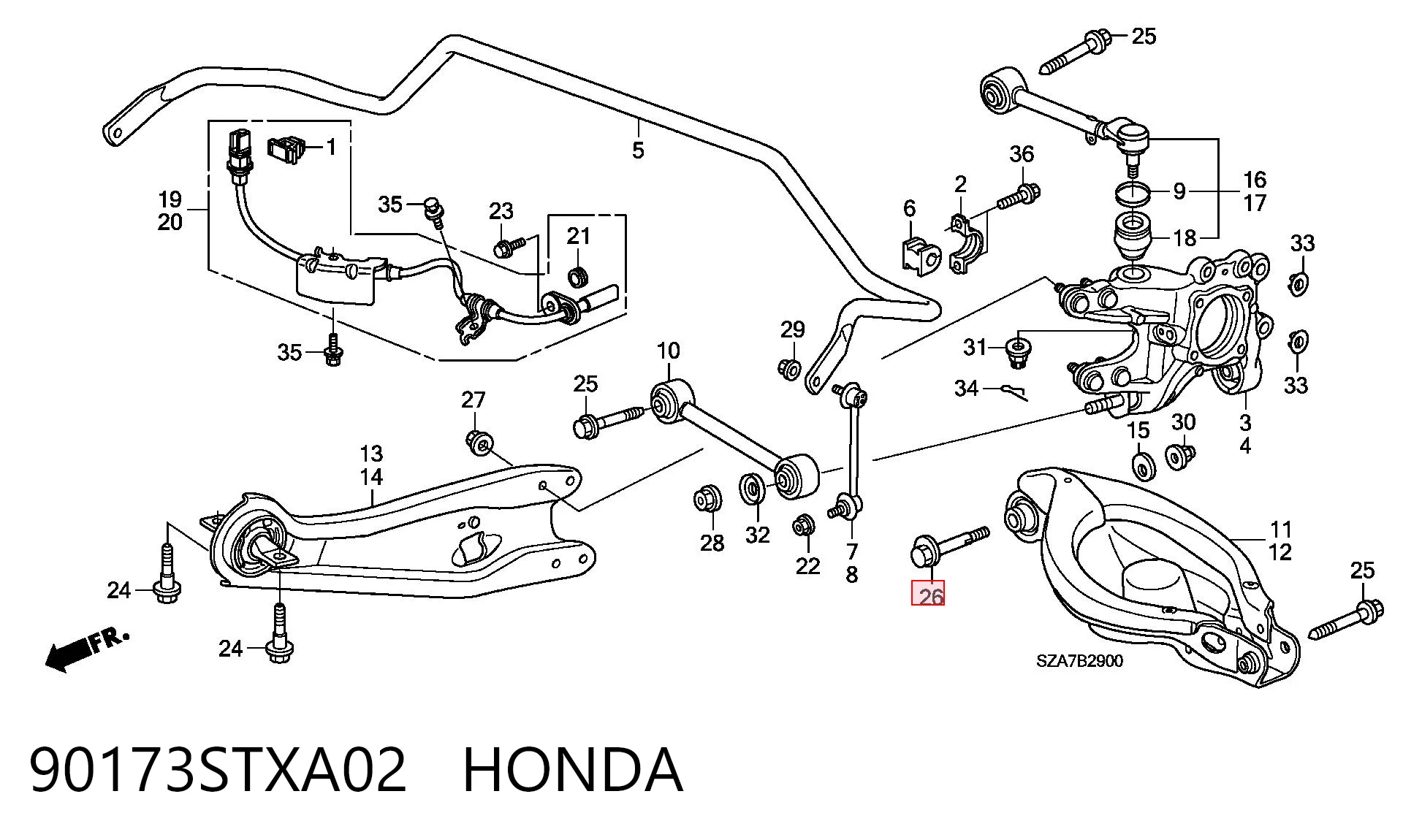 90173STXA02 Honda Болт кріплення заднього розвального важеля, внутрішній