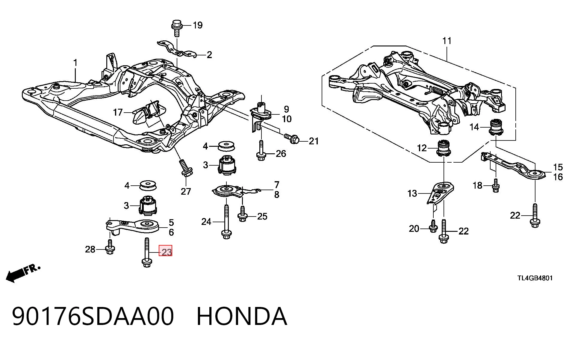 90176SDAA00 Honda Болт подушки рами кузова