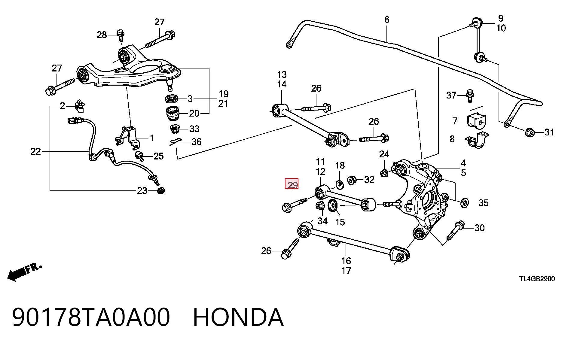 90178TA0A00 Honda Болт кріплення заднього розвального важеля, внутрішній