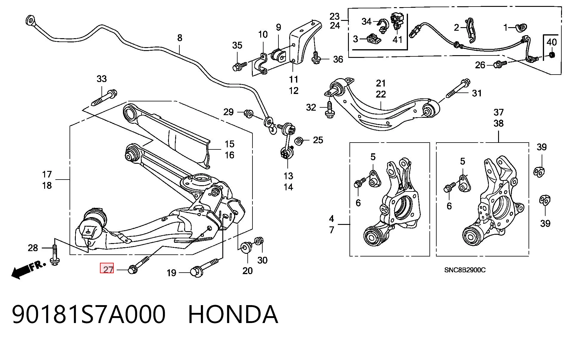 90181S7A000 Honda Болт кріплення заднього нижнього важеля, зовнішній