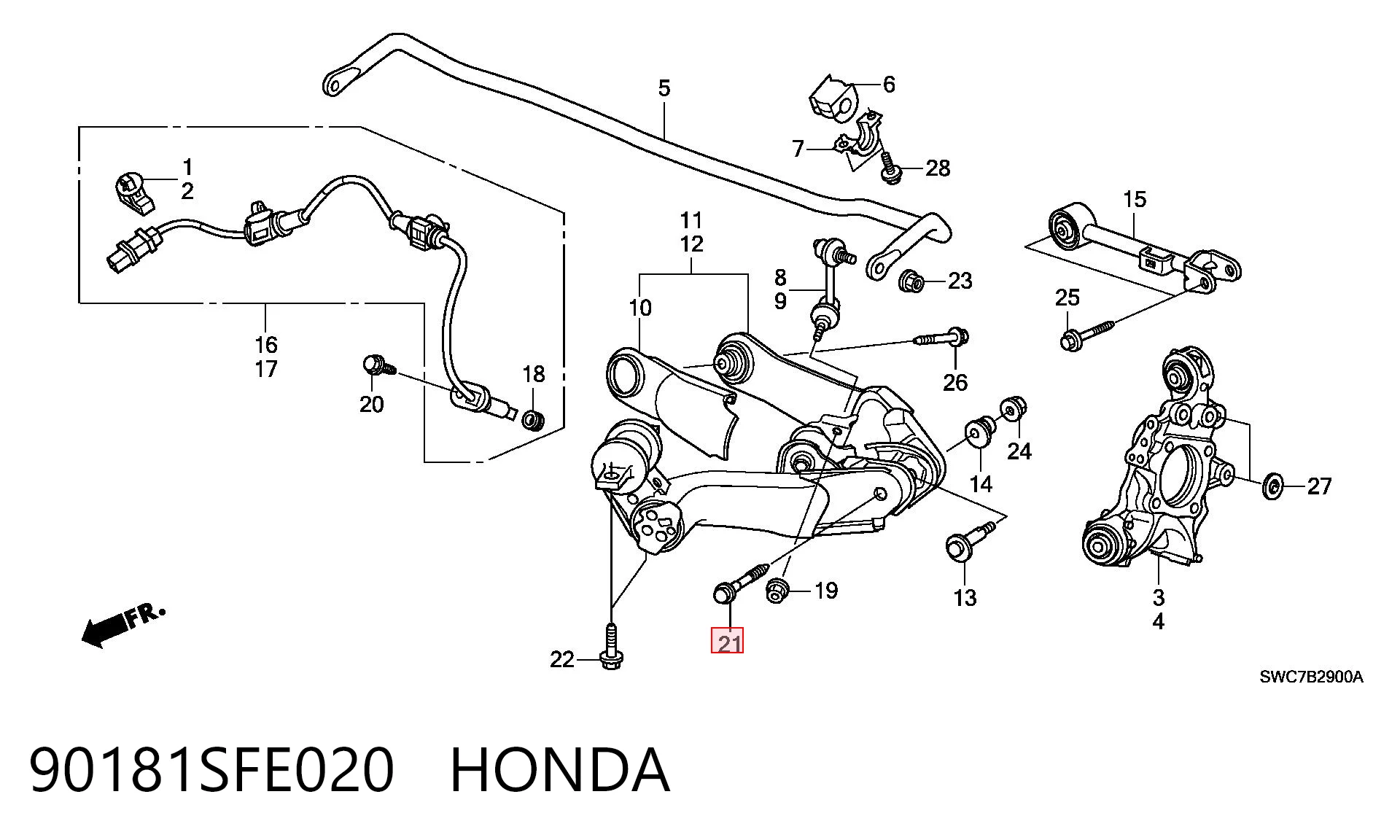 90181SFE020 Honda Болт заднього поздовжнього важеля, розвальний