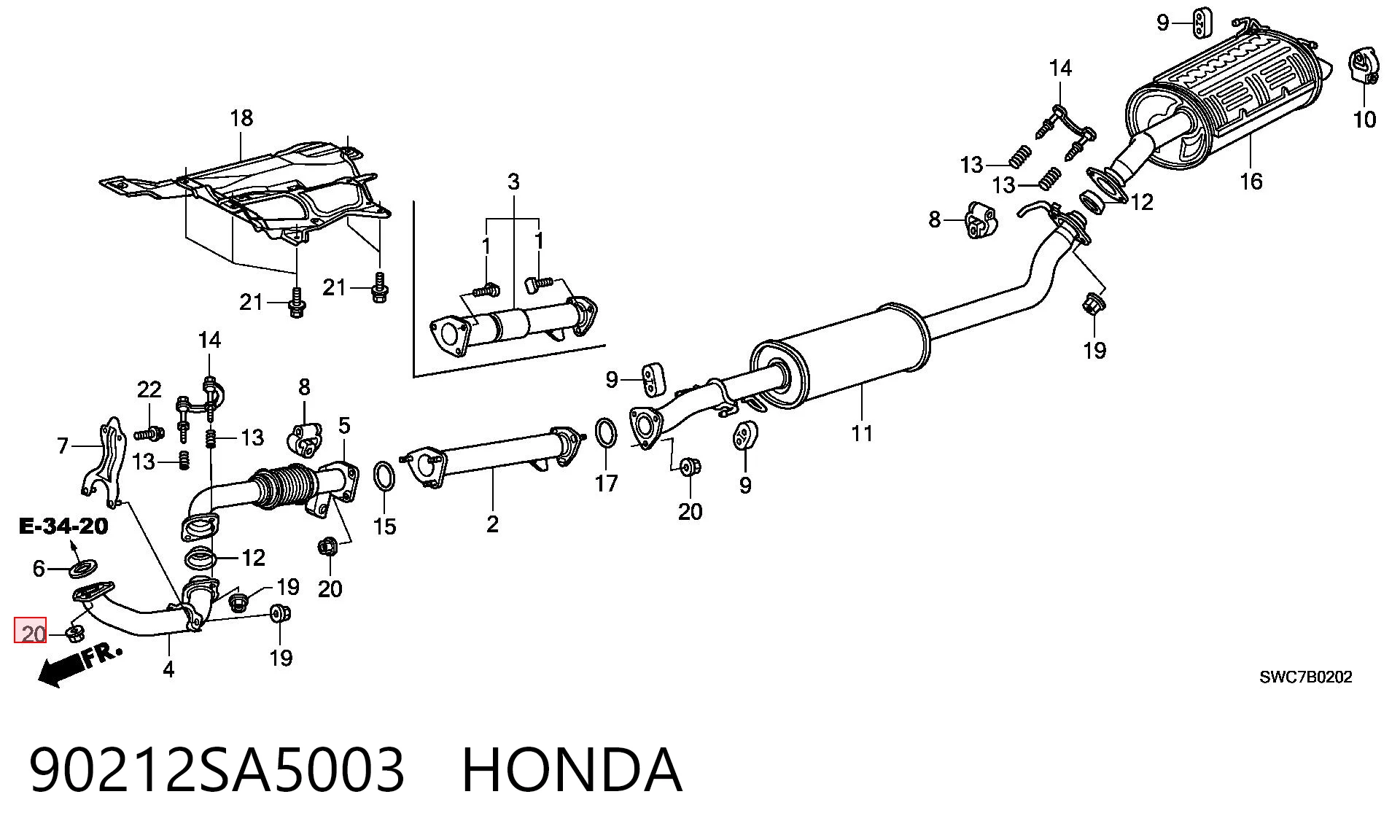 90212SA5003 Honda Гайка випускного колектора