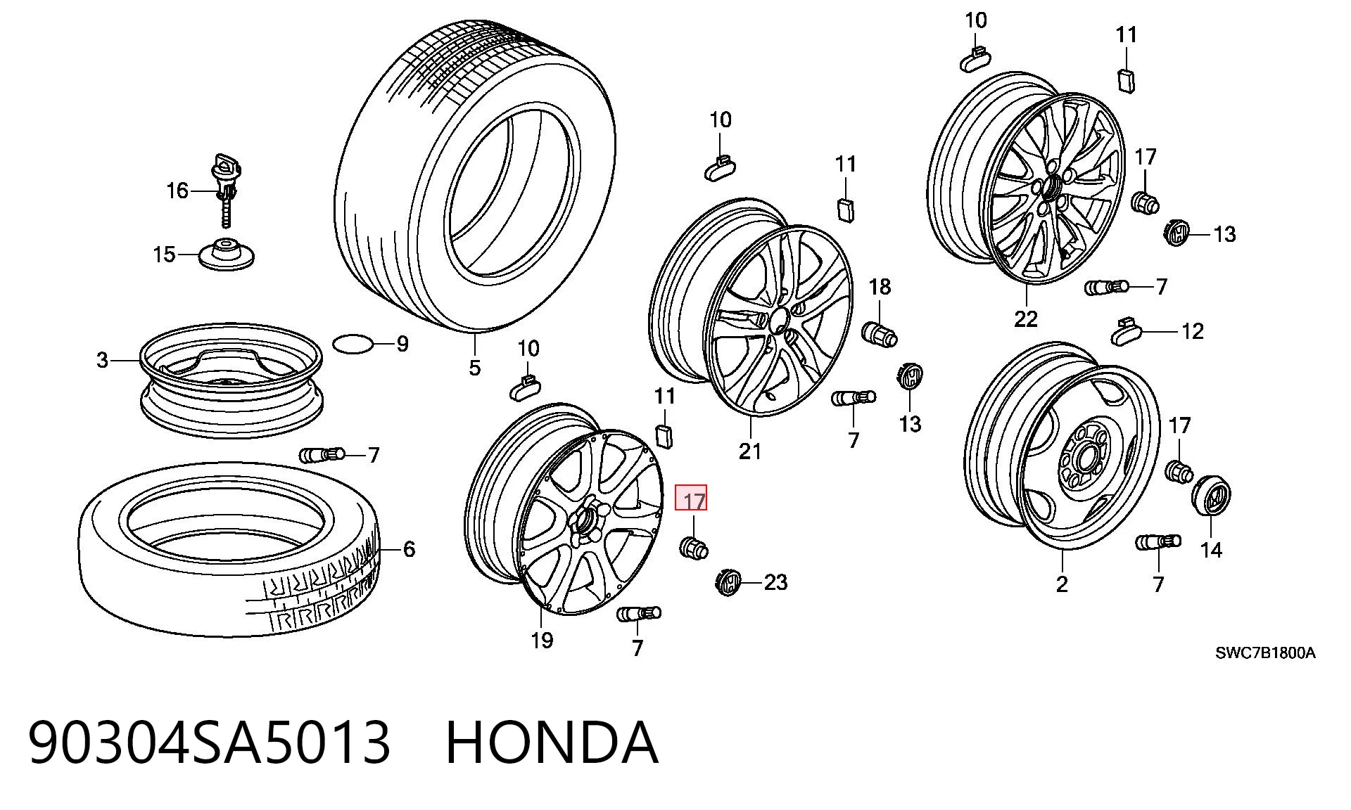 90304SA5013 Honda Гайка колеса