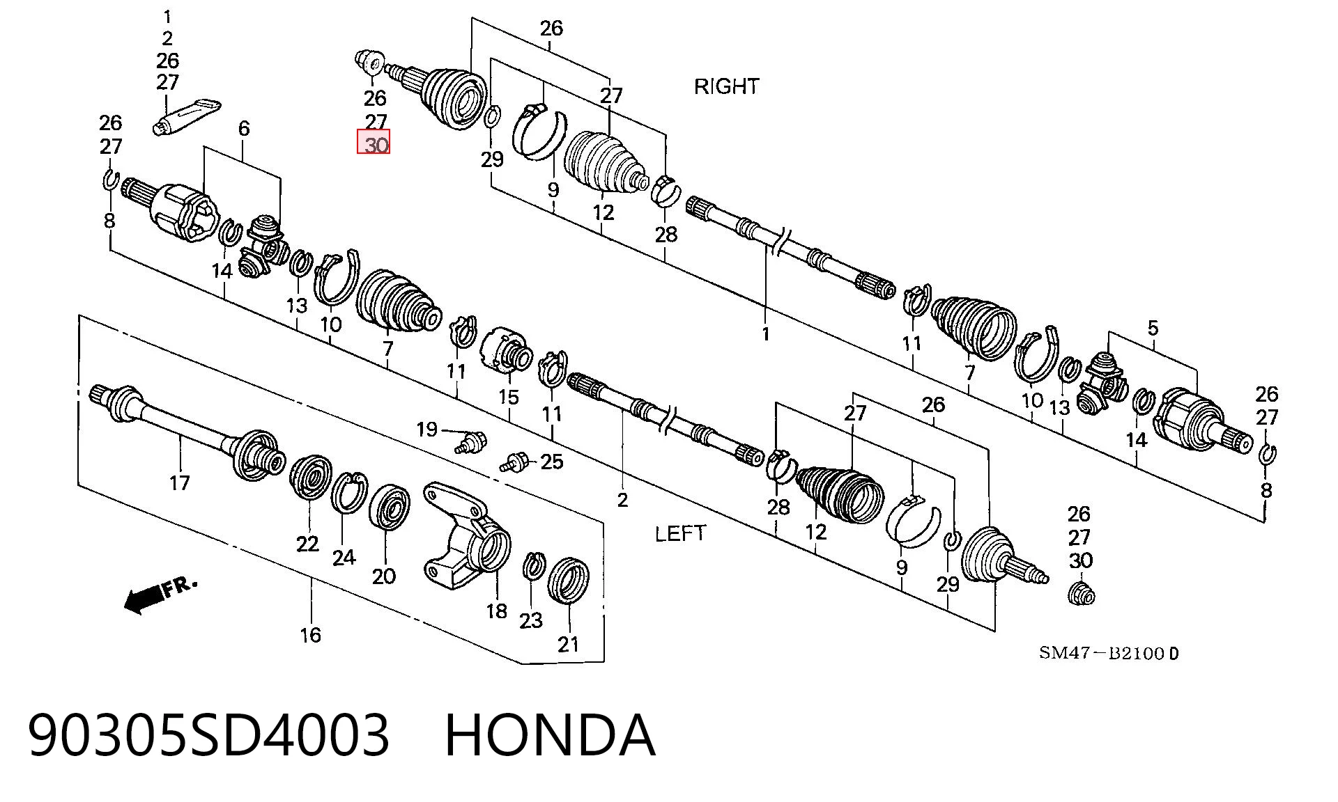 90305SD4003 Honda Гайка маточини передньої