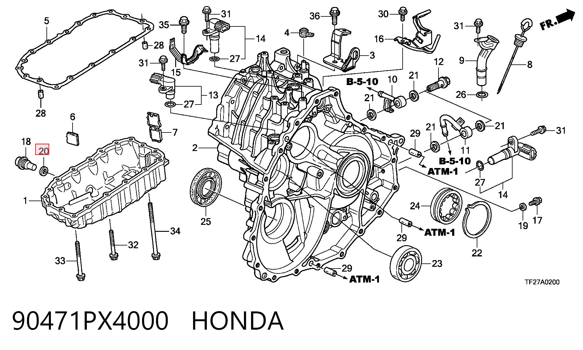 90471PX4000 Honda Прокладка пробки піддону АКПП