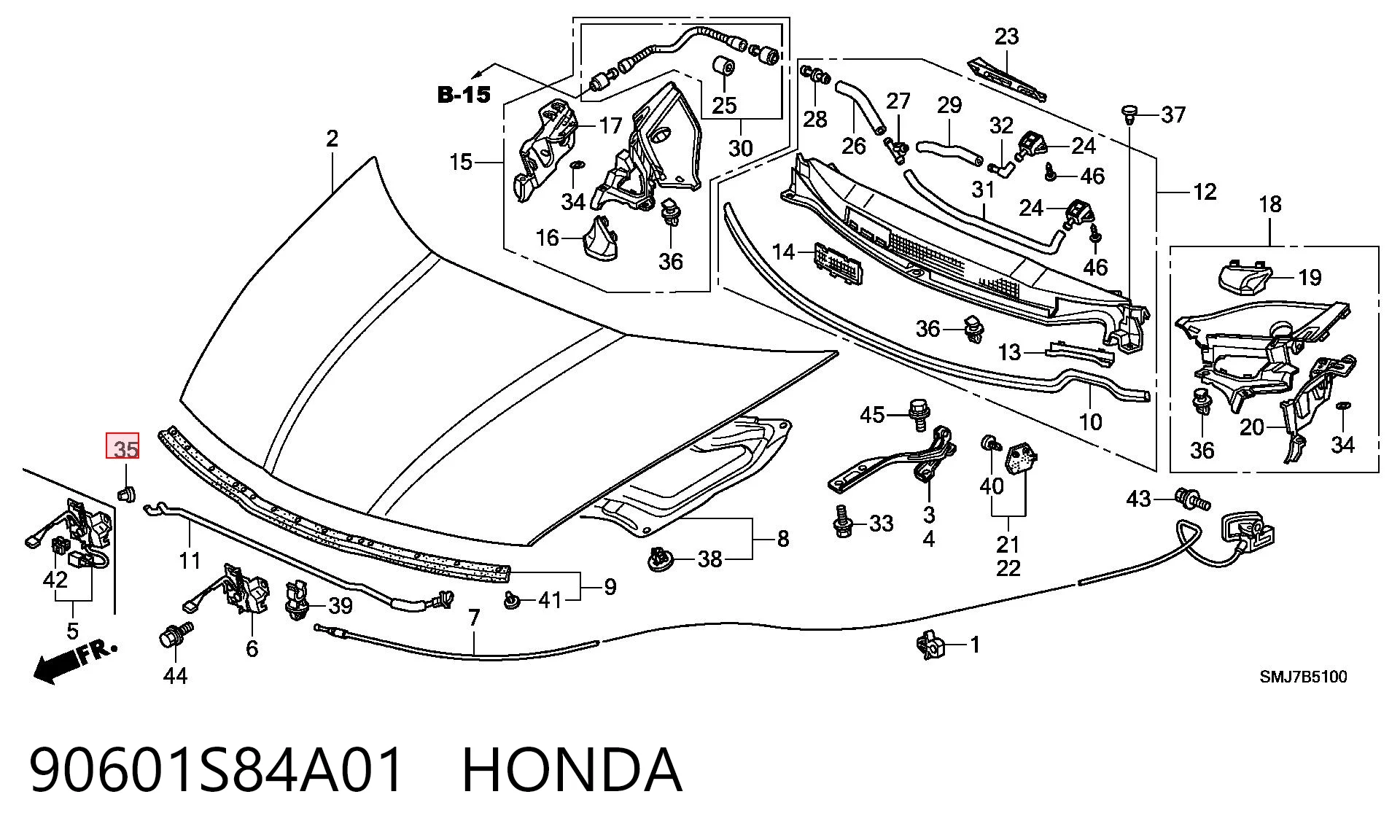 90601S84A01 Honda Фіксатор підпори капота