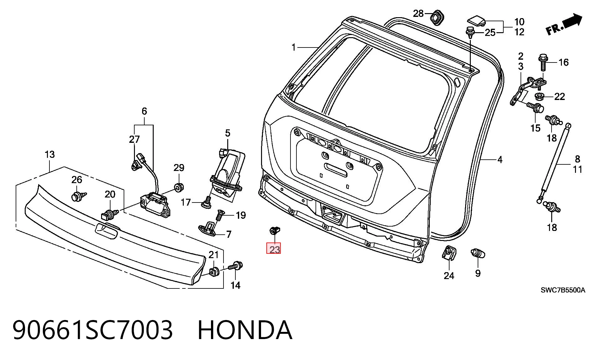 90661SC7003 Honda Пістон (кліп) кріплення обшивки кришки багажника