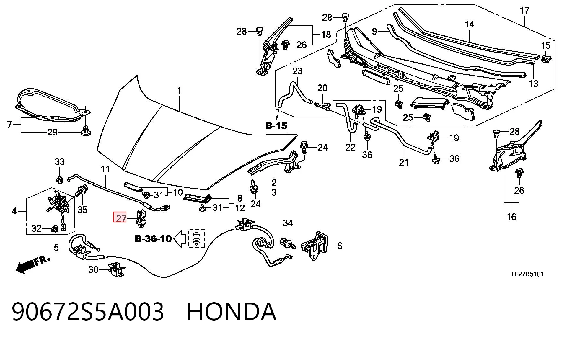 90672S5A003 Honda Фіксатор підпори капота