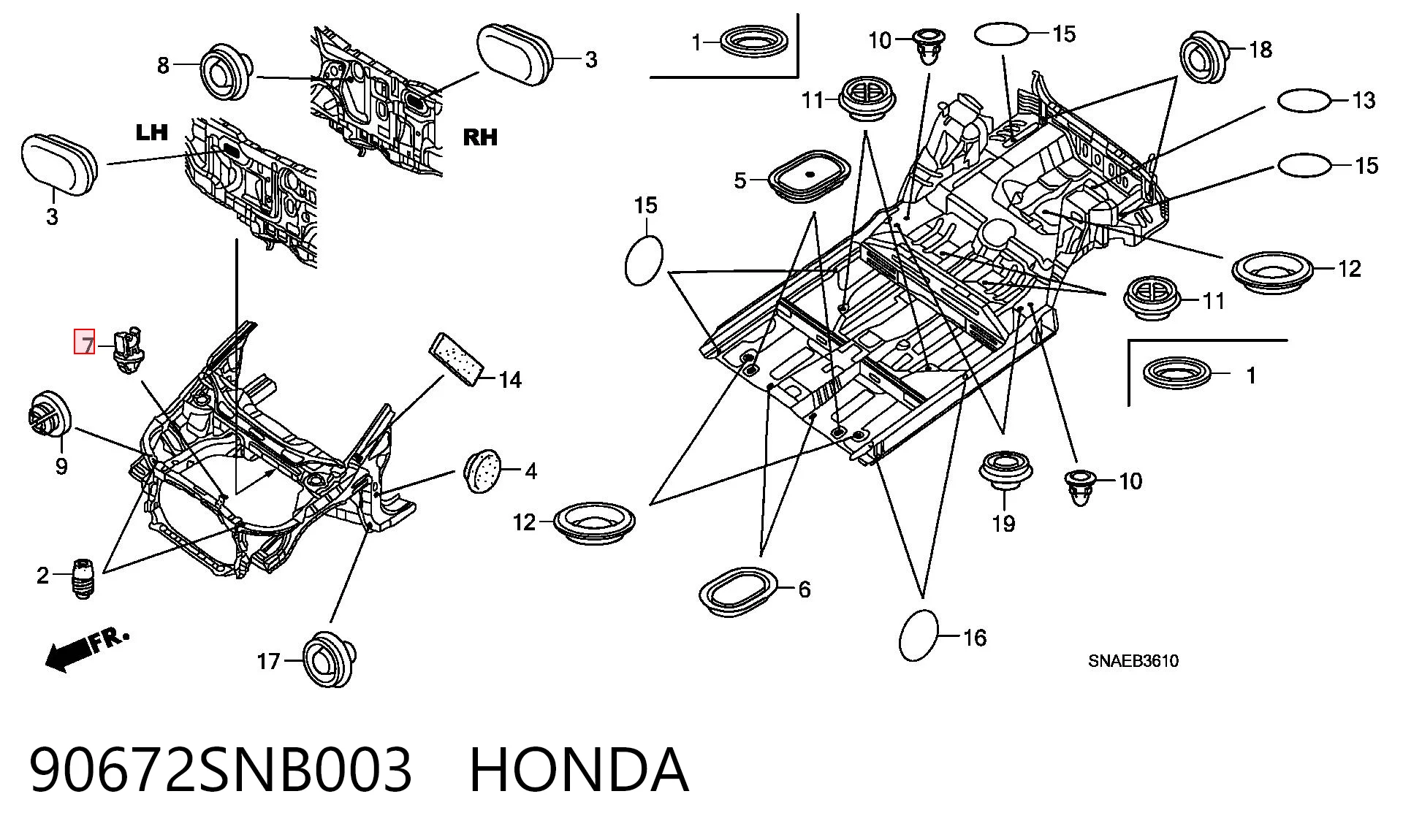 90672SNB003 Honda Фіксатор підпори капота
