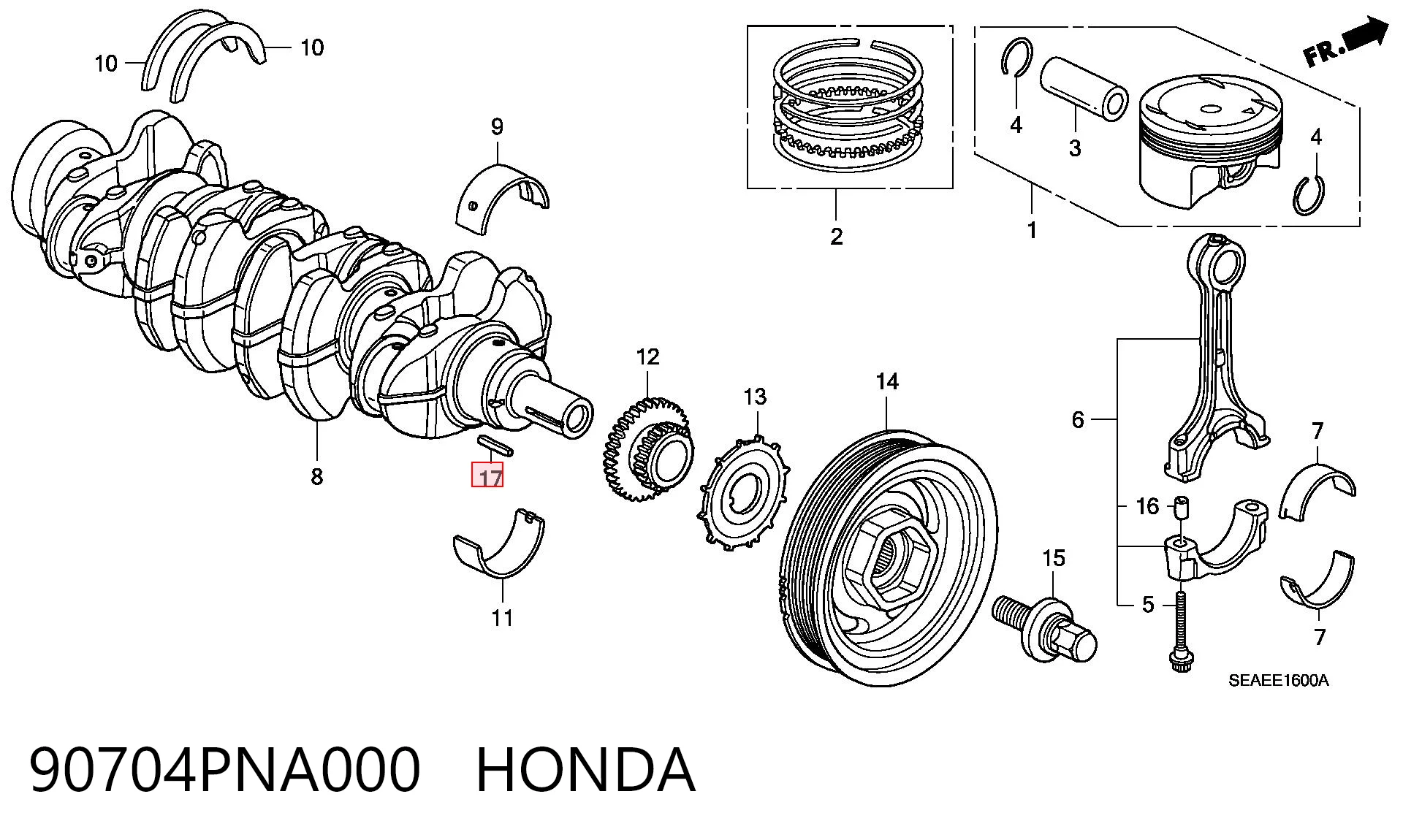 90704PNA000 Honda Шпонка коленвала