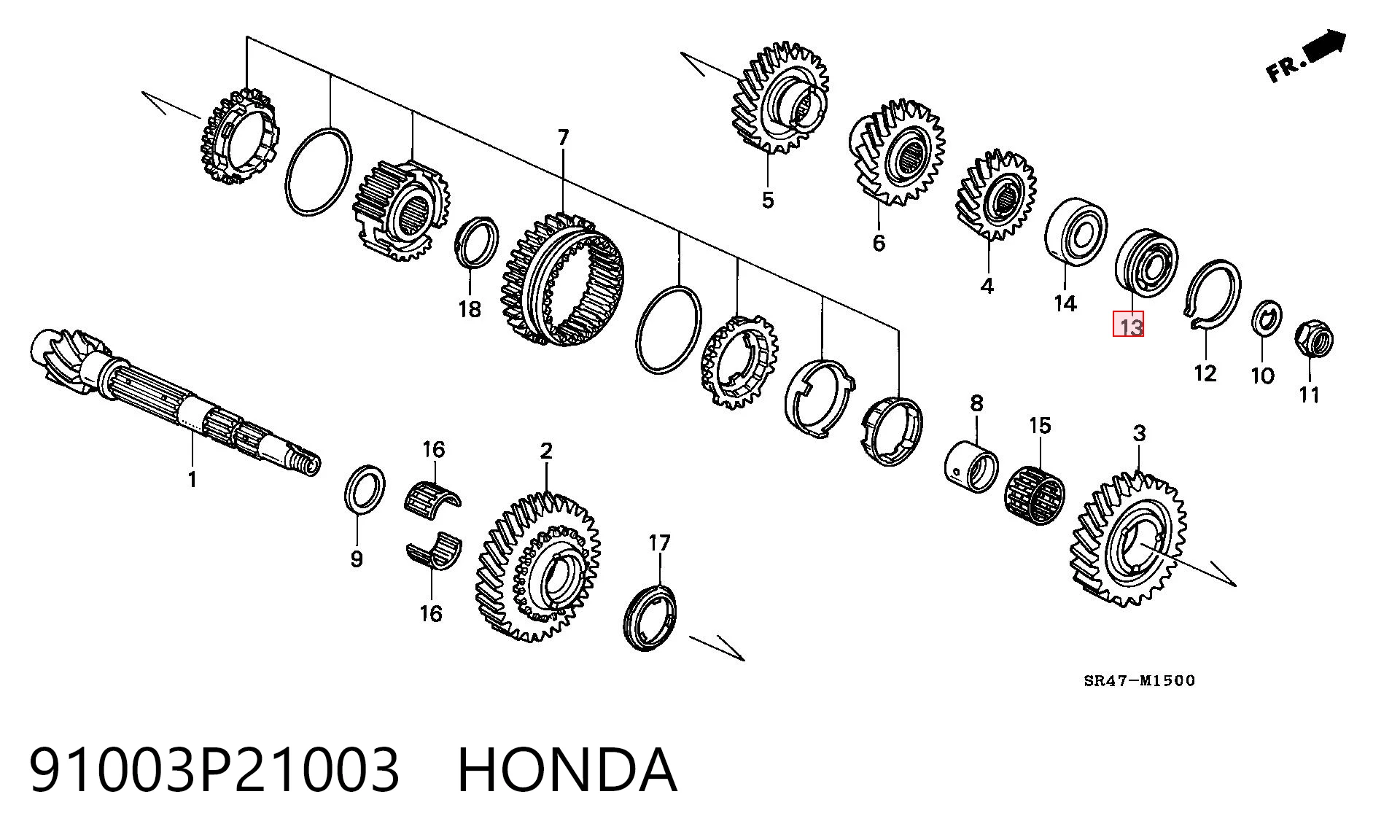 91003P21003 Honda Підшипник ступиці задньої, внутрішній