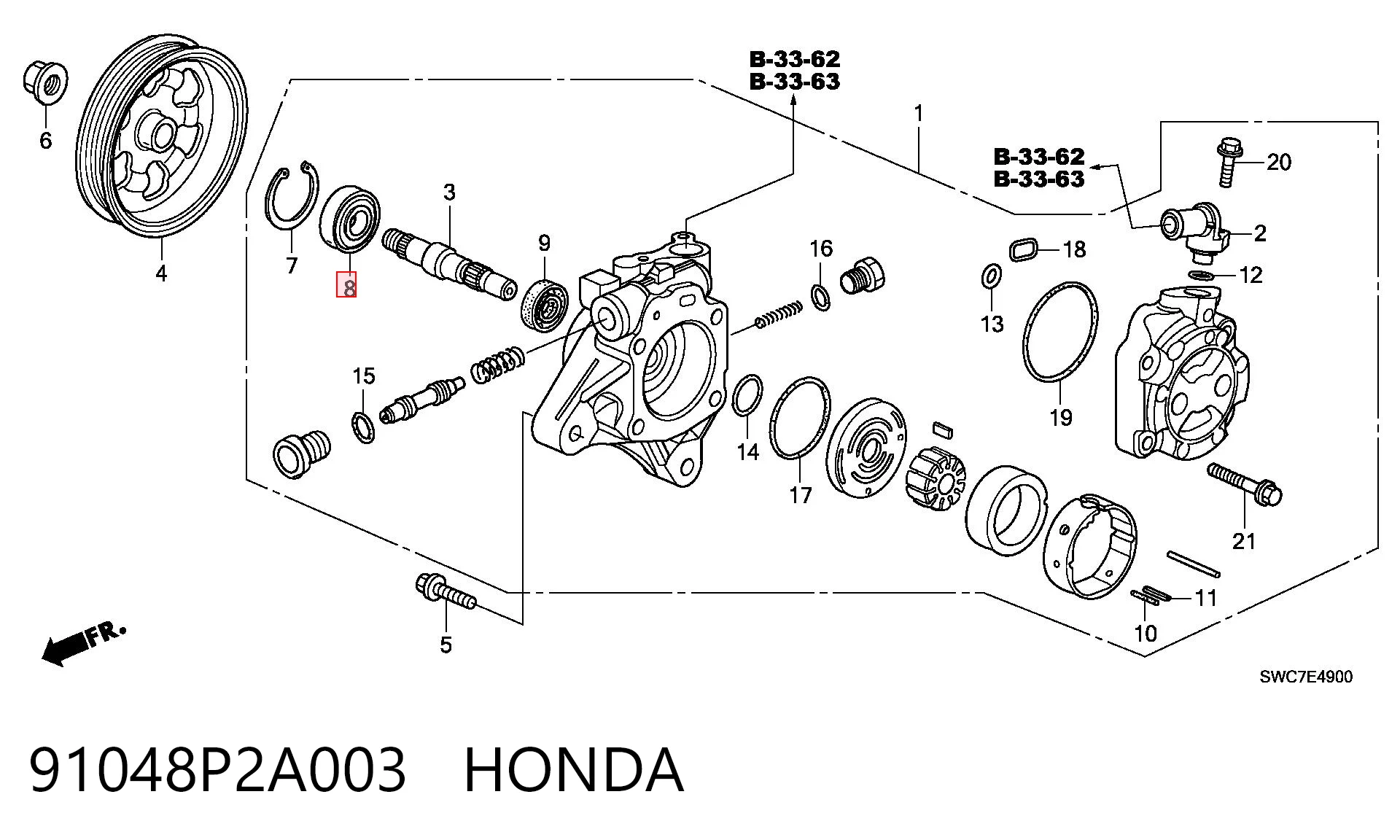 91048P2A003 Honda Підшипник насоса гідропідсилювача керма