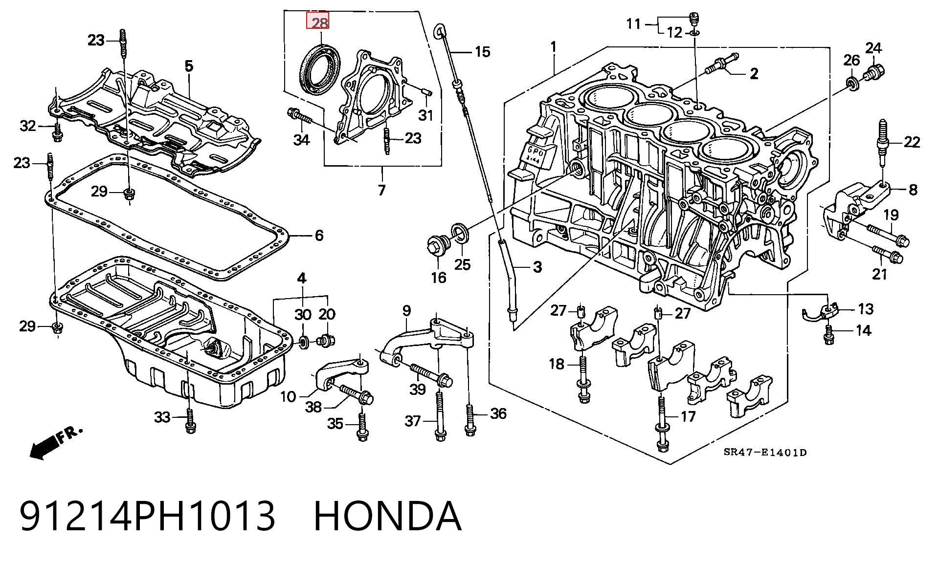 Сальник коленвала двигуна, задній Honda Civic VI