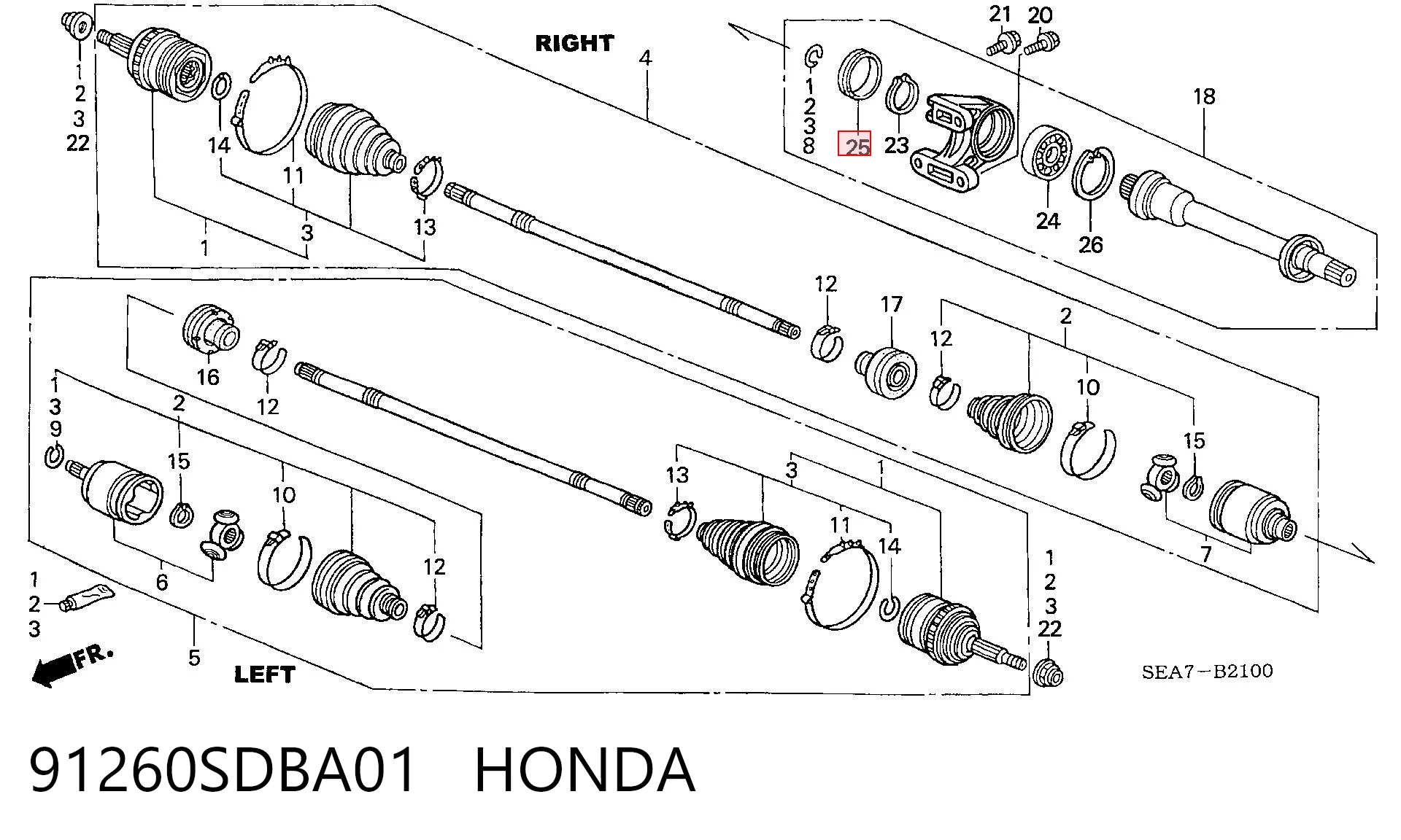 91260SDBA01 Honda Сальник підвісного підшипника переднього проміжного вала