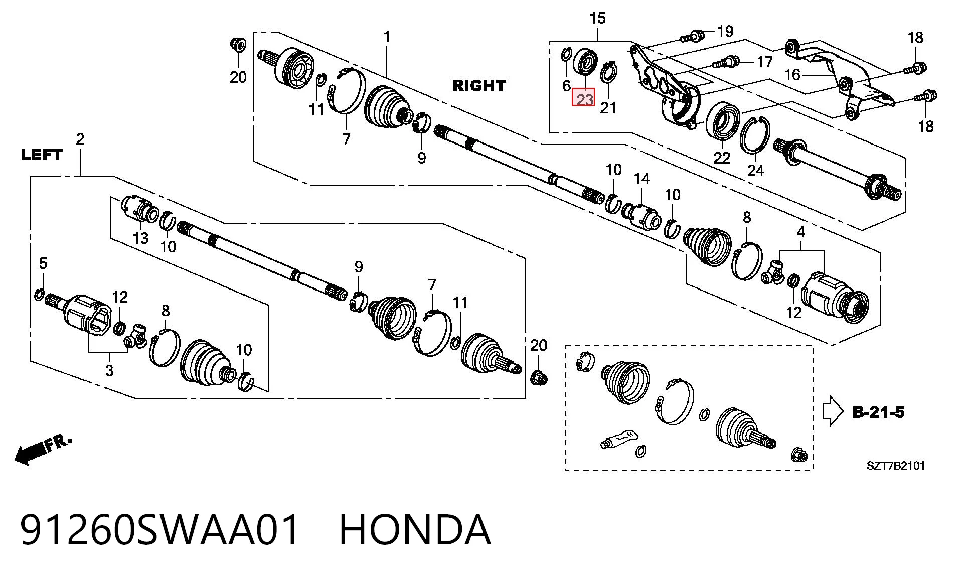 91260SWAA01 Honda Сальник підвісного підшипника переднього проміжного вала