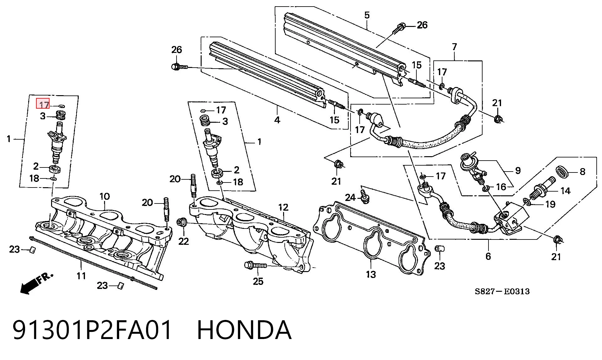 91301P2FA01 Honda Кільце інжектора