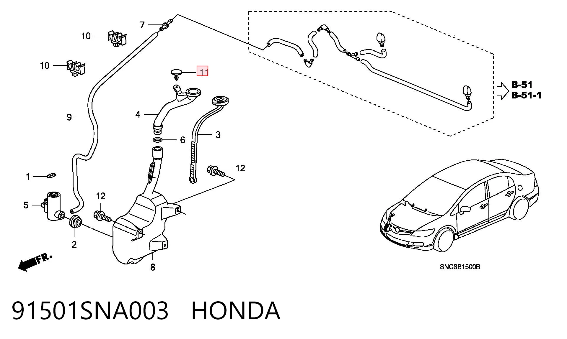 91501SNA003 Honda Пістон (кліп) кріплення підкрилки переднього крила