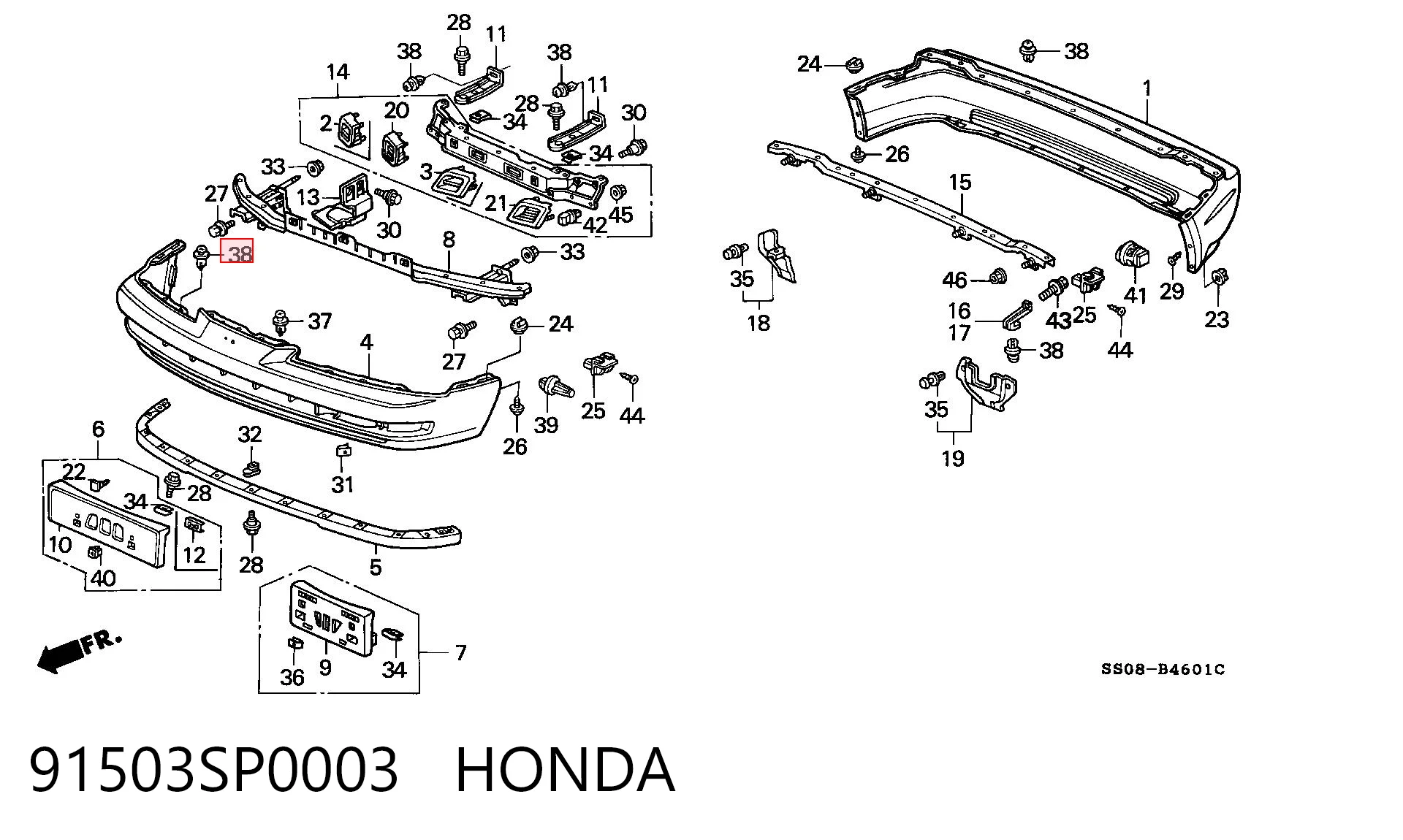 91503SP0003 Honda Кліпса бампера переднього