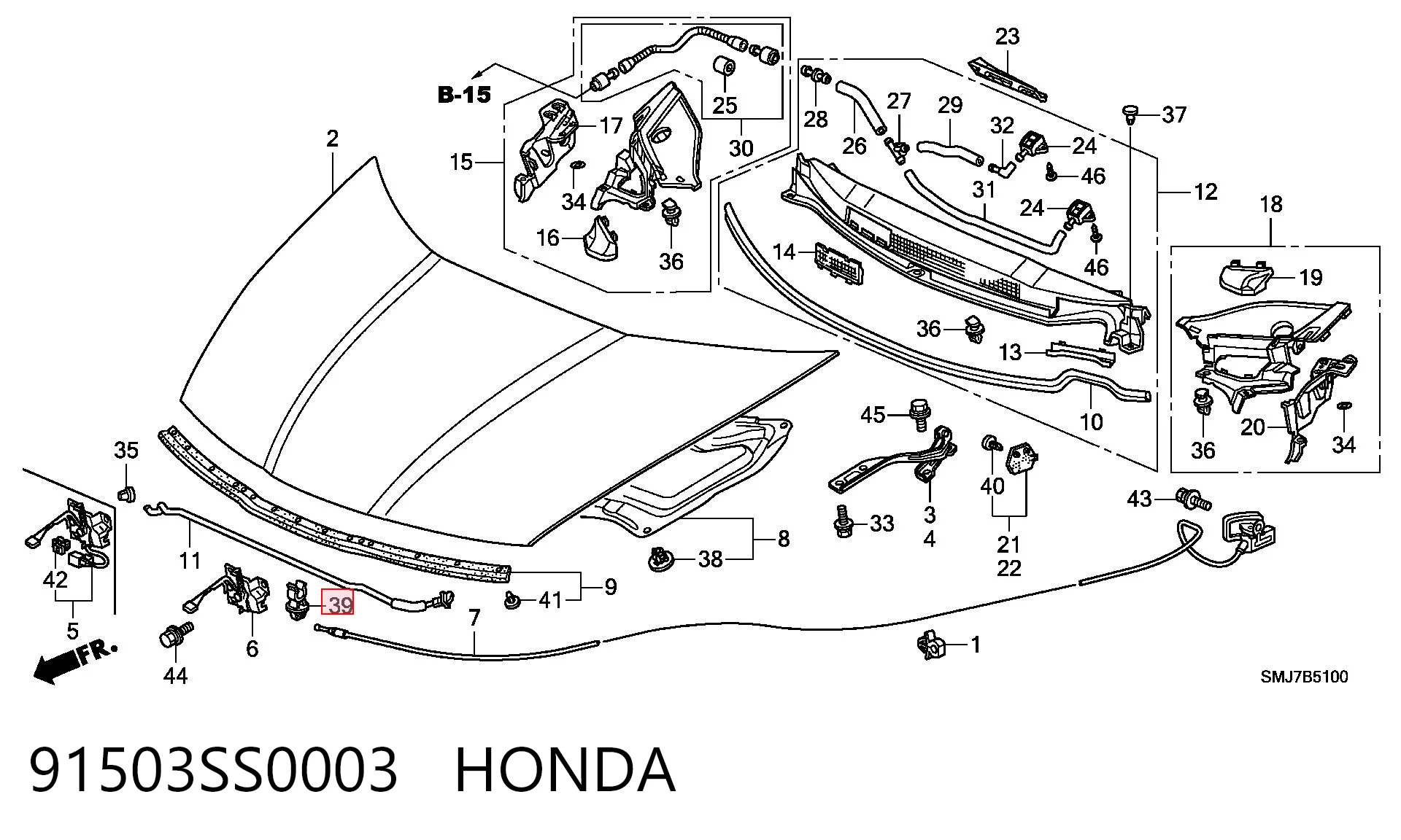 91503SS0003 Honda Фіксатор підпори капота