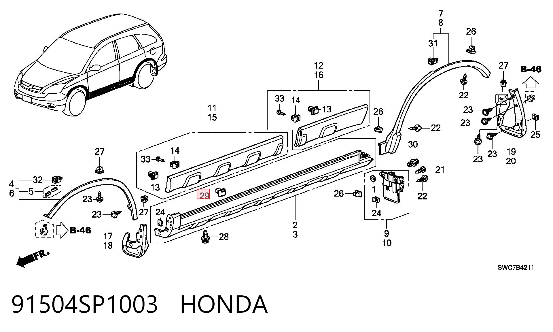 91504SP1003 Honda Кліпса кріплення накладок порогів
