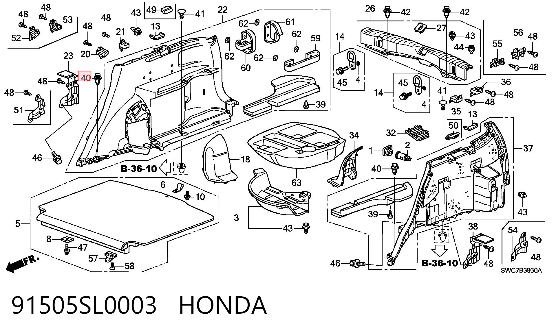 91505SL0003 Honda Кліпса кріплення накладок порогів