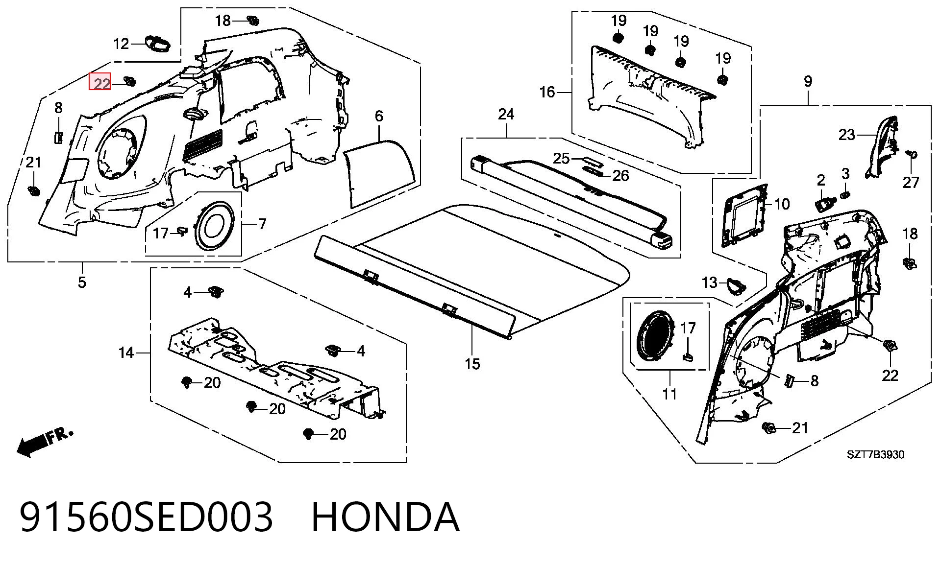 91560SED003 Honda Пістон (кліп) кріплення обшивки дверей