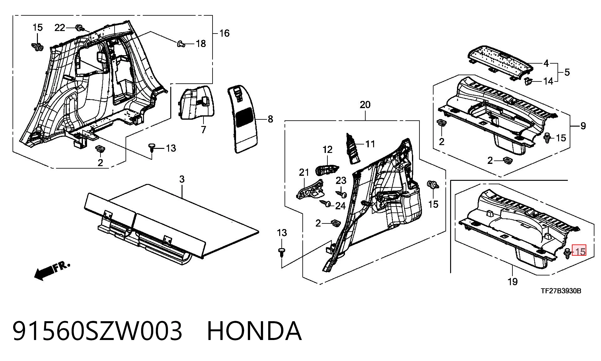 91560SZW003 Honda Пістон (кліп) кріплення обшивки дверей