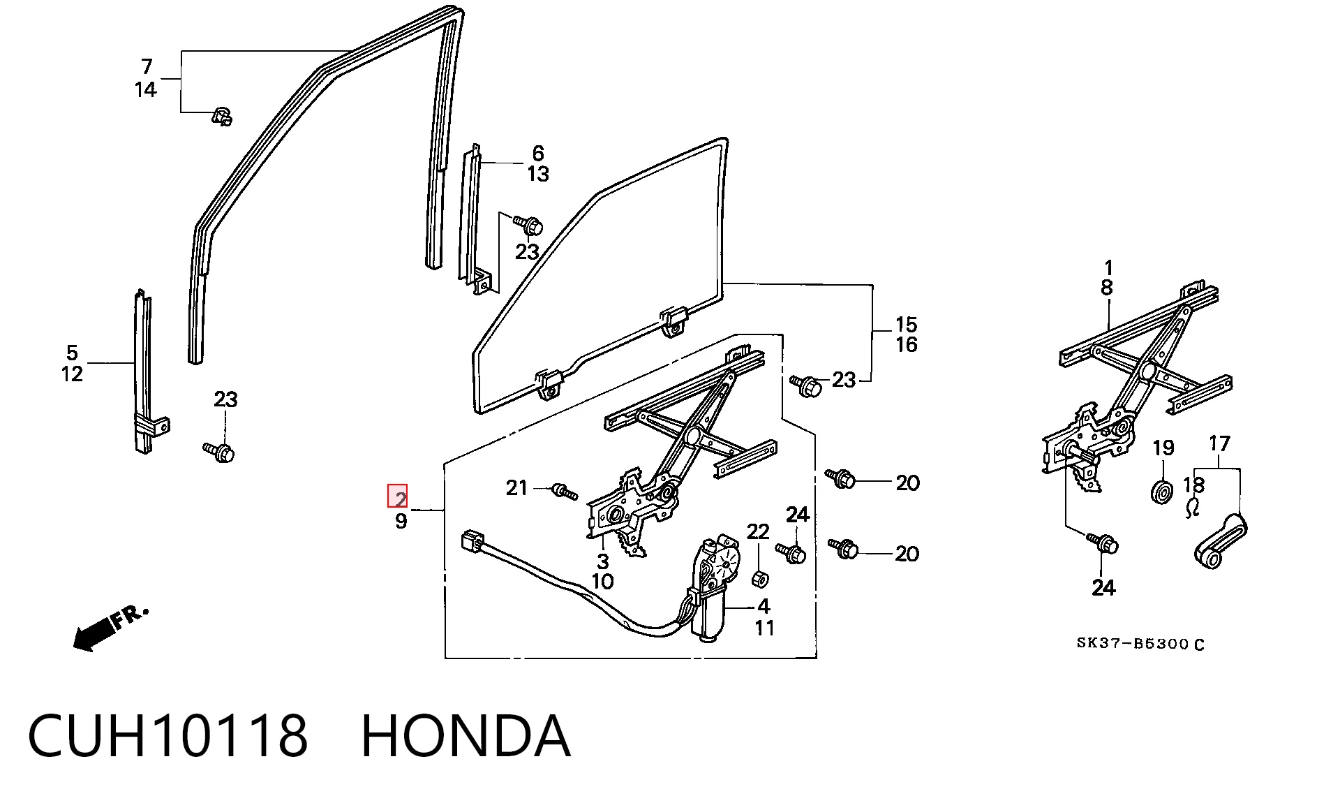 Механізм склопідіймача дверей передніх, правих Honda Concerto хетчбек (HW) (1989 - 1995) ціна, від 137.63 USD